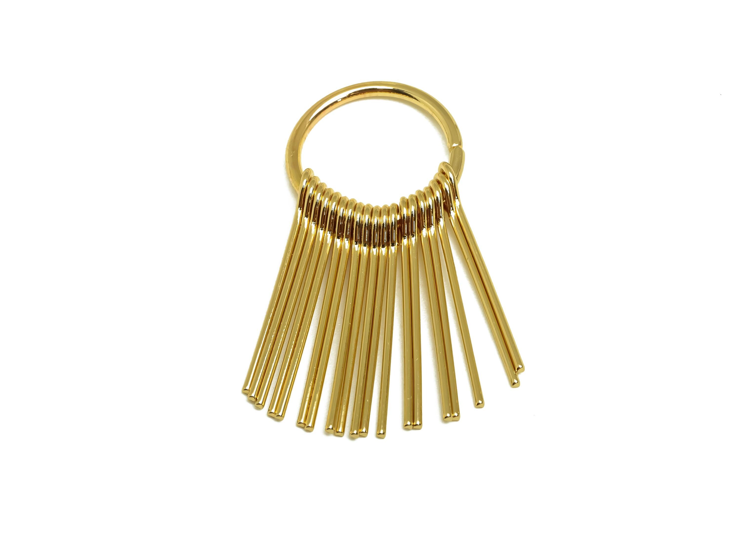 Brass Tassel Earring Charm - Dangle Tassel Wire Earring Charm - 19 Wire Tassel Earring Charm - 18K Real Gold Plating - 39x17x1mm - RGP8178 - DOMEDBAZAAR