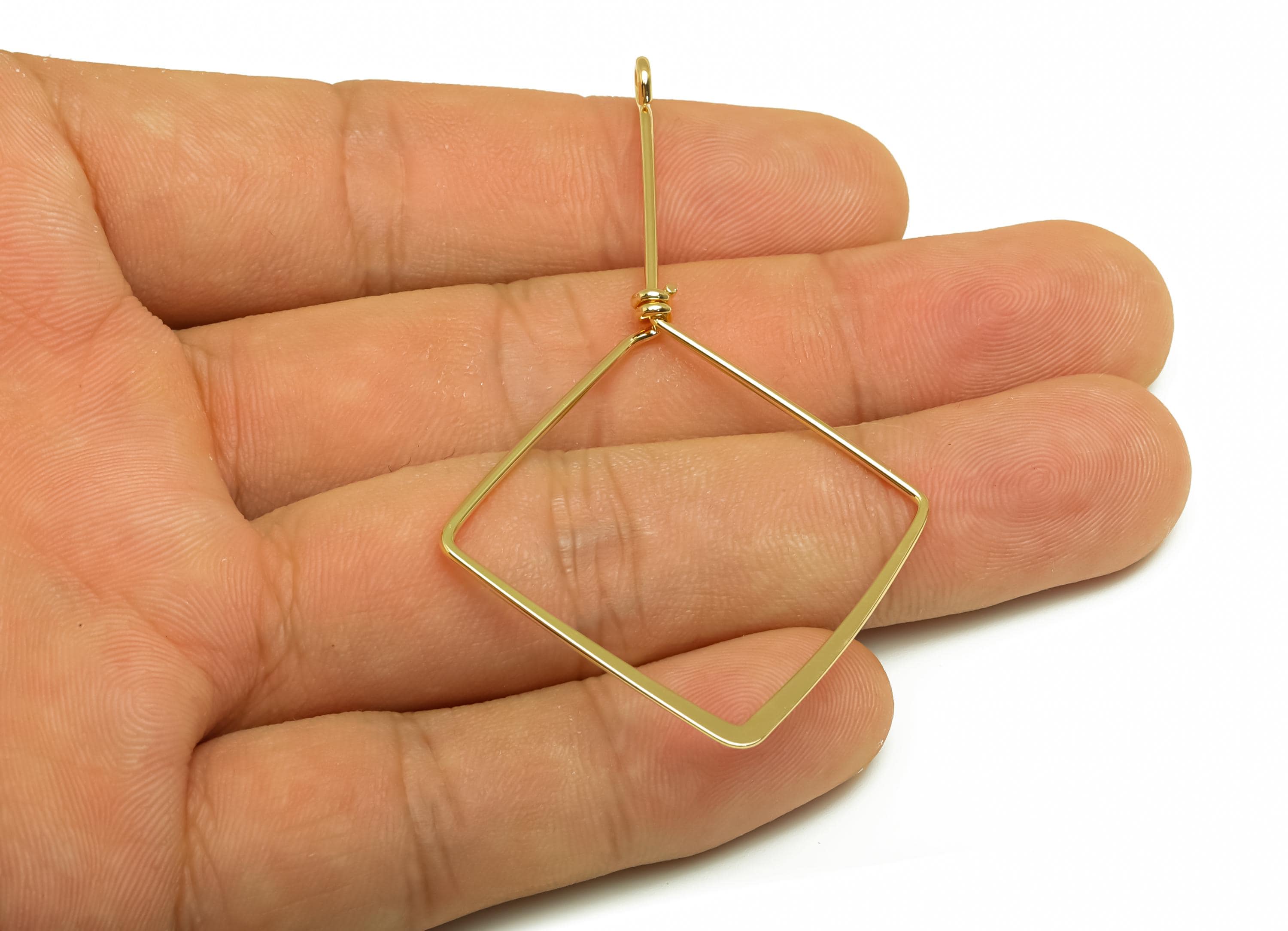 Brass Wire Square Earring Charm - Brass Hammered Wire Earring Charm - Brass Geometry Wire Charm - 18K Real Gold Plating - 68x39x1mm -RGP8166 - DOMEDBAZAAR