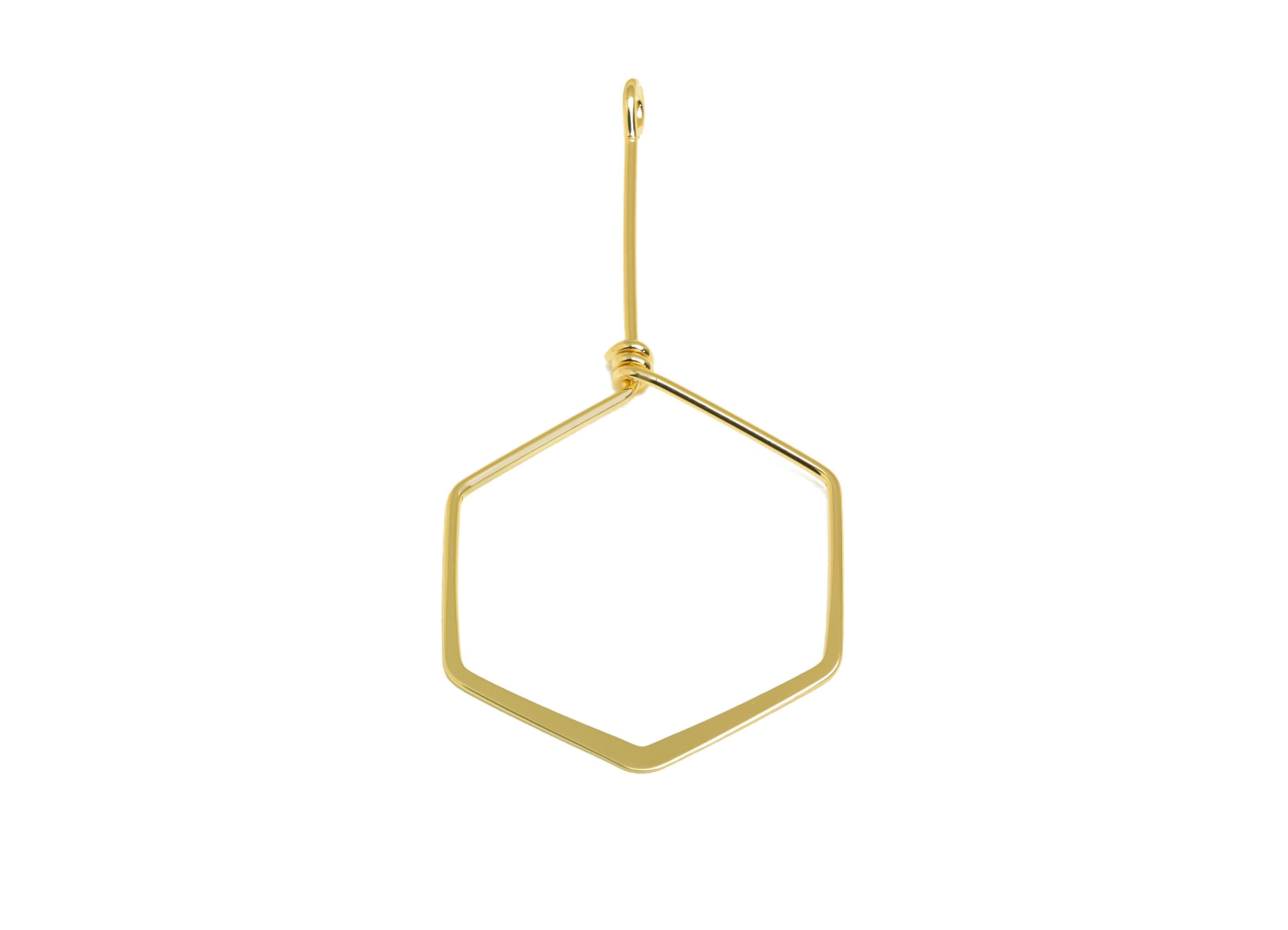 Brass Wire Hexagon Earring Charm - Brass Hammered Wire Earring Charm - Geometry Wire Charm - 18K Real Gold Plating - 59x30x0.9mm -RGP8167 - DOMEDBAZAAR
