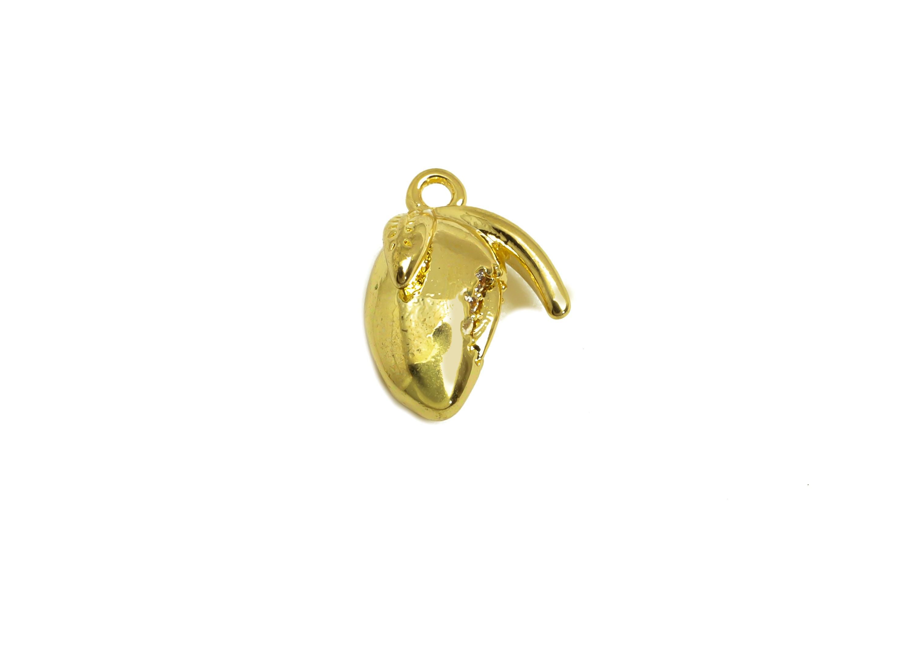 Brass CZ Mango Earring Charm - Brass Mango Figure Charm - Cubic Zircon Pendant - Fruit Pendant - 18K Real Gold Plating - 11x8x4mm - RGP8141 - DOMEDBAZAAR