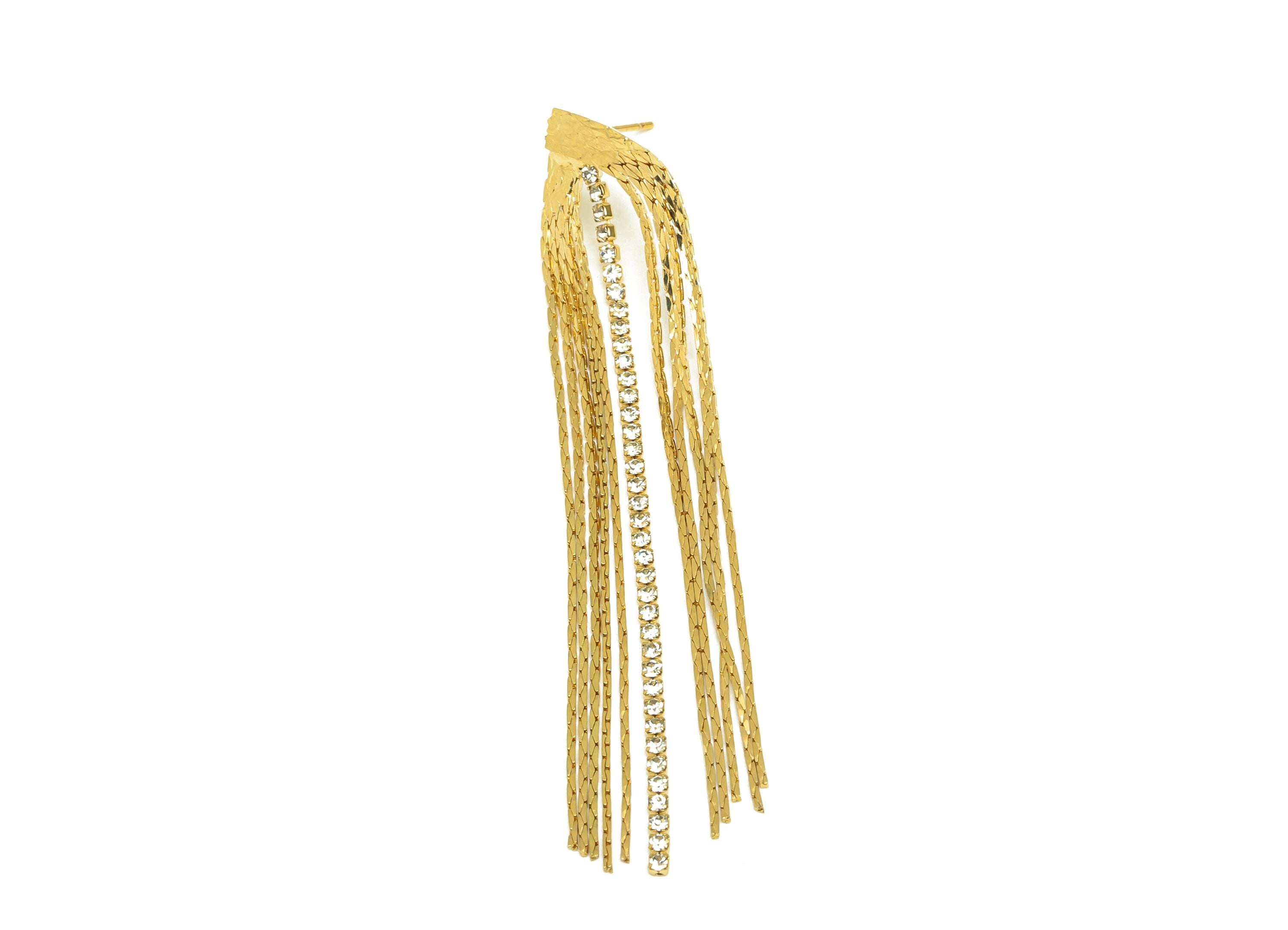 Brass Tassel Chian Earring - Zircon Snake Chian Earring Post - Gold Snake Chian Tassel Earring Stud - 18K Real Gold Plated - 82mm - RGP7697 - DOMEDBAZAAR
