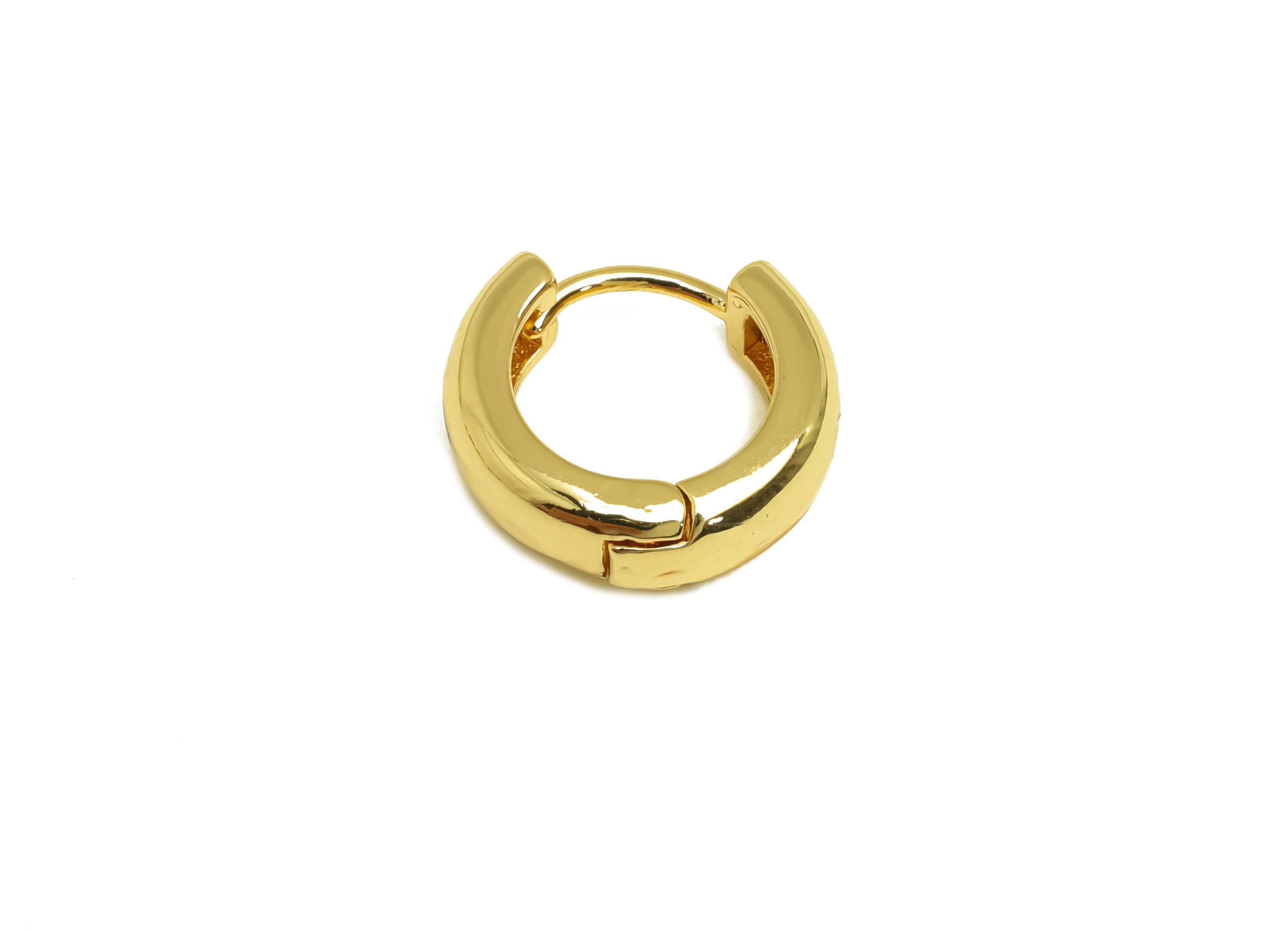 Brass Round Hoop Earring - Brass Hoop Huggie Earring - Brass Hoop Clasp Earring - 18K Real Gold Plating - 15x13.82x4.88mm - RGP8162 - DOMEDBAZAAR