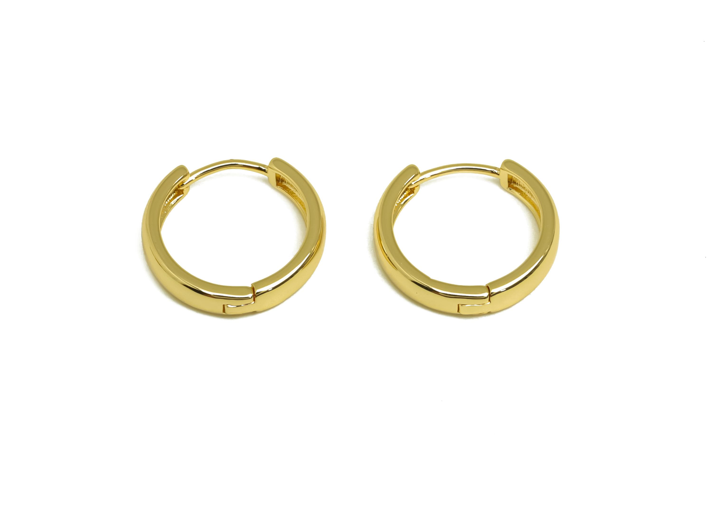 Brass Round Hoop Earring - Brass Hoop Huggie Earring - Brass Hoop Clasp Earring - 18K Real Gold Plating - 17.92x17.34x3mm - RGP8160 - DOMEDBAZAAR
