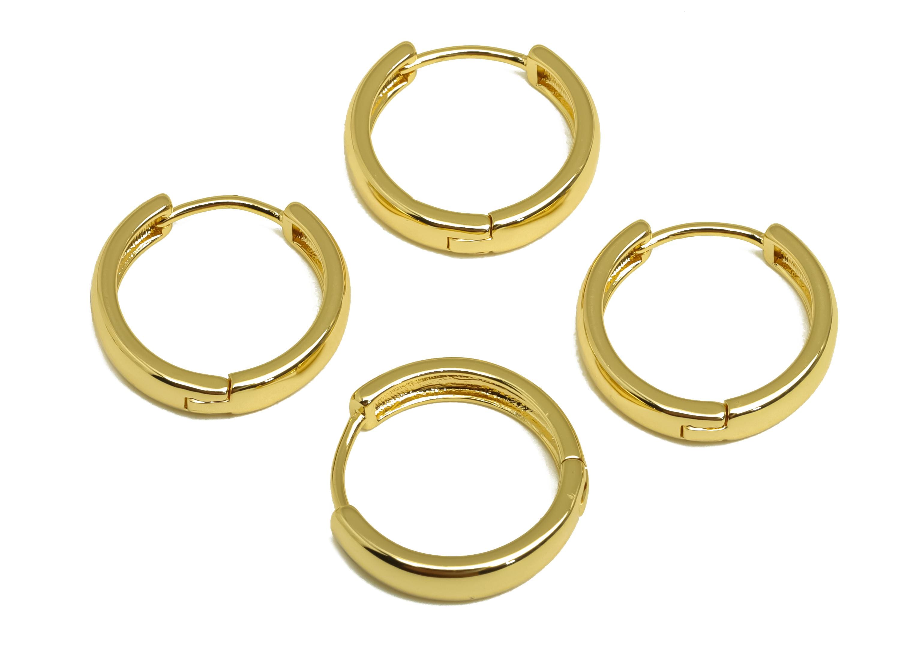 Brass Round Hoop Earring - Brass Hoop Huggie Earring - Brass Hoop Clasp Earring - 18K Real Gold Plating - 17.92x17.34x3mm - RGP8160 - DOMEDBAZAAR