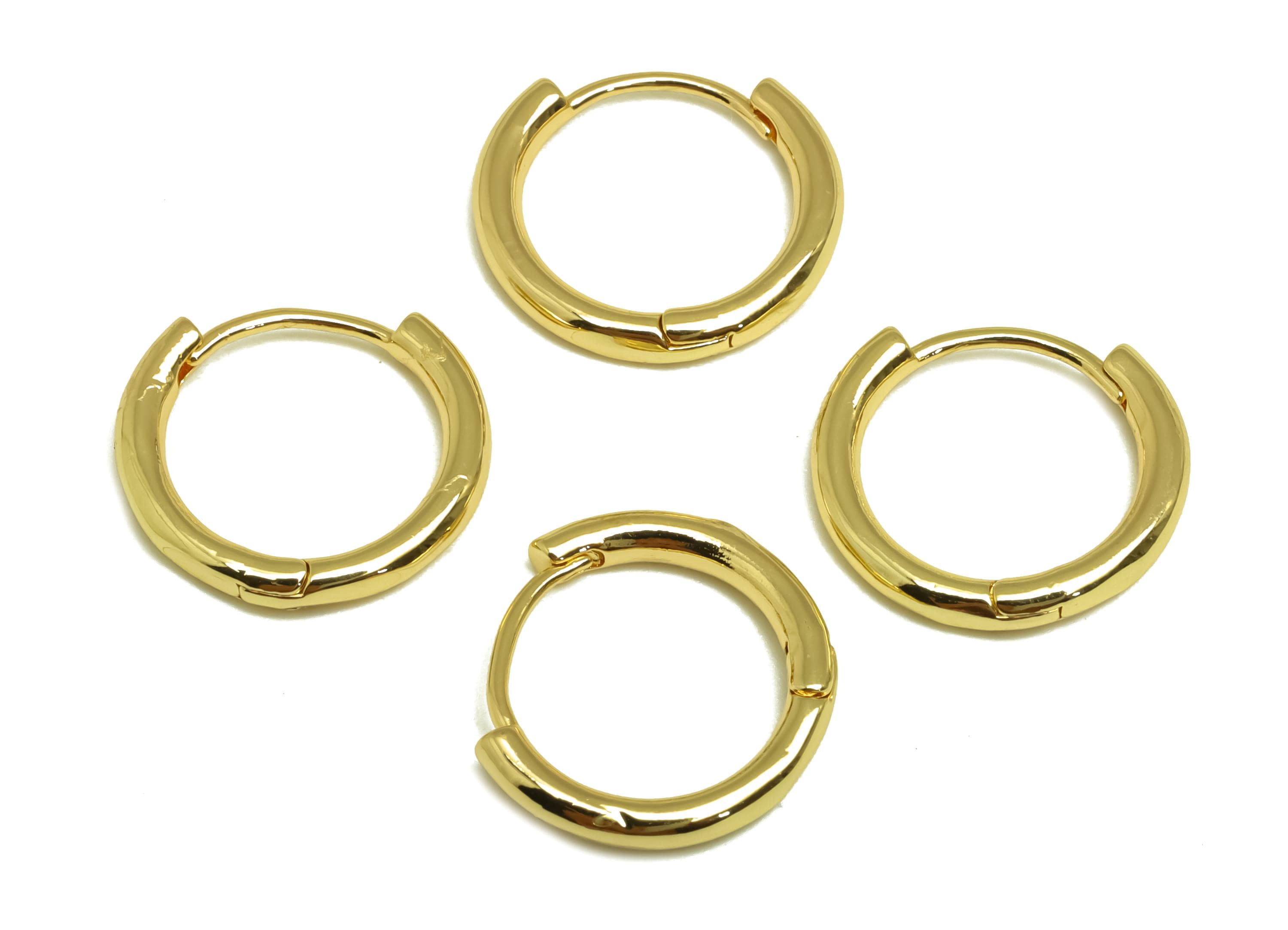 Brass Round Hoop Earring - Brass Hoop Huggie Earring - Brass Hoop Clasp Earring - 18K Real Gold Plating - 14.77x13.57x2.04mm - RGP8148 - DOMEDBAZAAR
