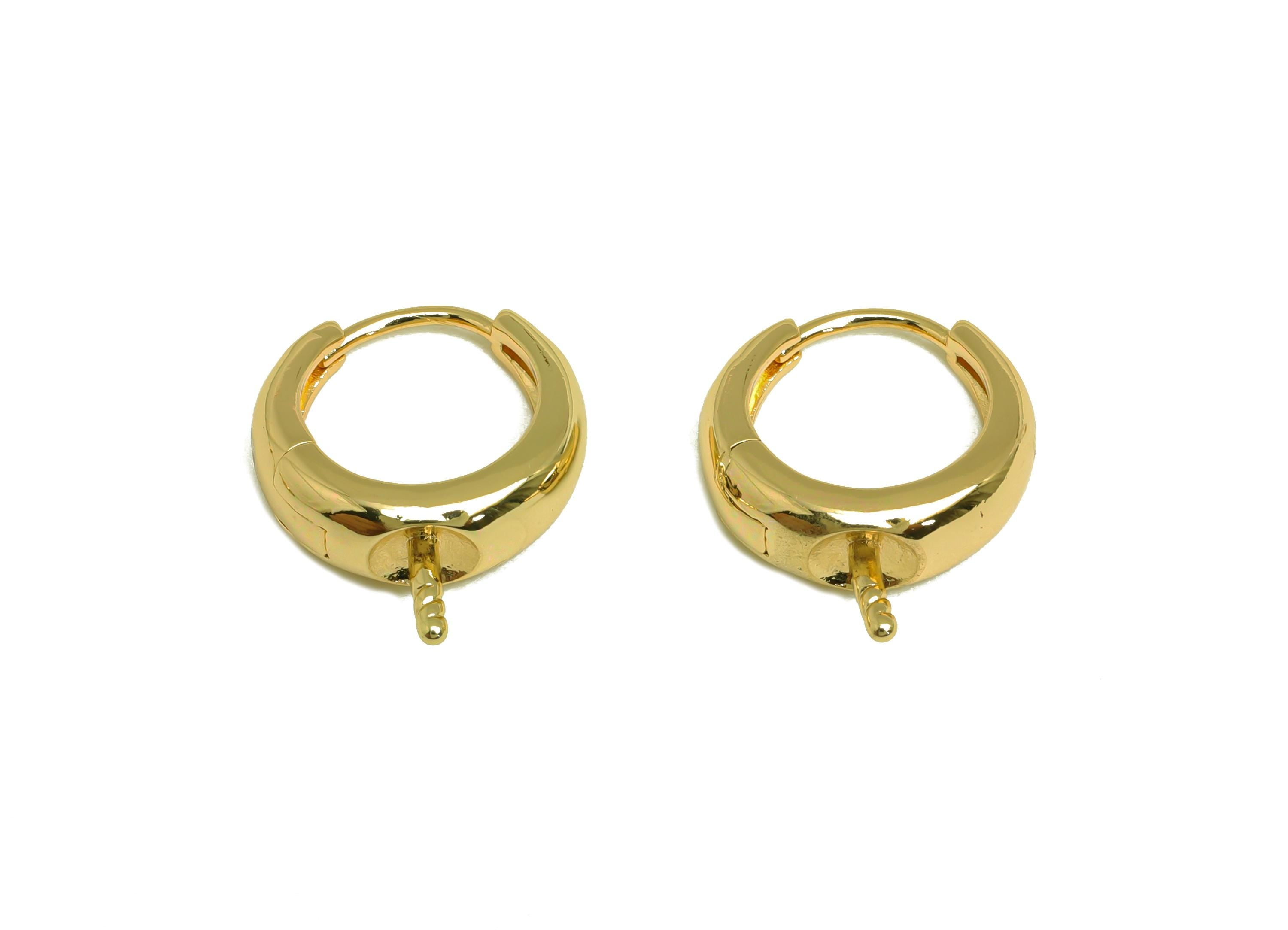 Brass Round Hoop Earring - Brass Hoop Huggie Earring - Hoop Clasp Earring For Pearl - 18K Real Gold Plating - 17.35x14.32x5.03mm - RGP8142 - DOMEDBAZAAR