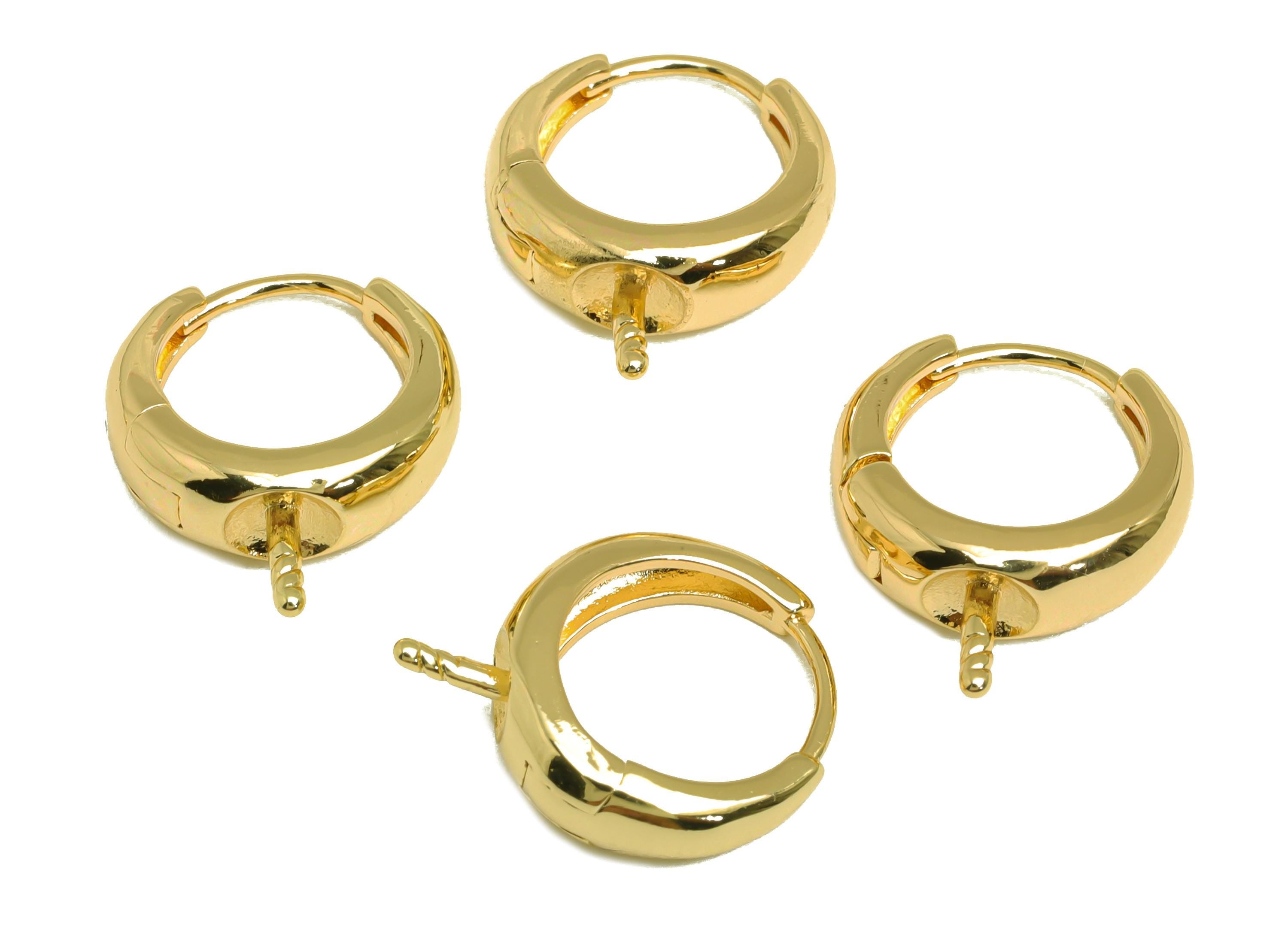 Brass Round Hoop Earring - Brass Hoop Huggie Earring - Hoop Clasp Earring For Pearl - 18K Real Gold Plating - 17.35x14.32x5.03mm - RGP8142 - DOMEDBAZAAR