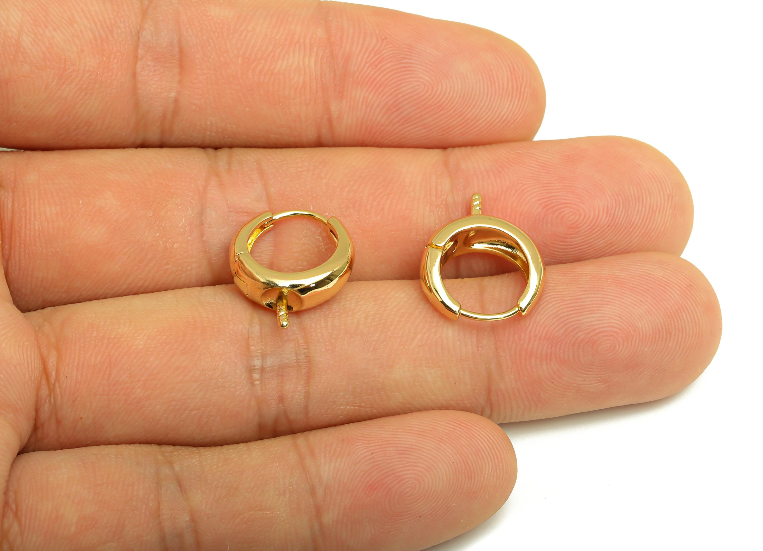 Brass Round Hoop Earring - Brass Hoop Huggie Earring - Hoop Clasp Earring For Pearl - 18K Real Gold Plating - 17.35x14.32x5.03mm - RGP8142 - DOMEDBAZAAR