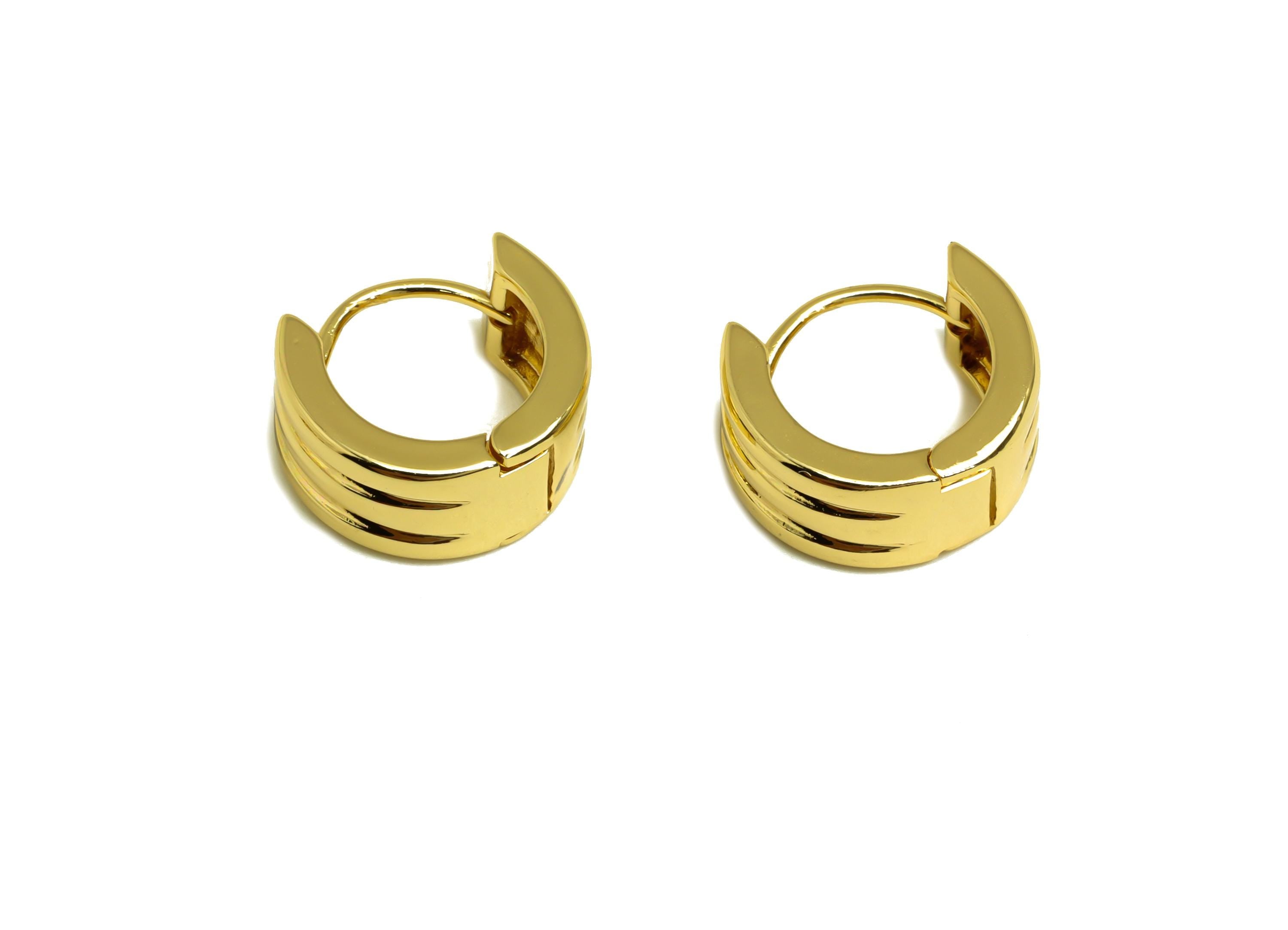 Brass Hoop Earring - Brass Hoop Huggie Earring - Textured Wide Hoop Clasp Earring - 18K Real Gold Plating - 14x12.63x6.94mm - RGP8140 - DOMEDBAZAAR