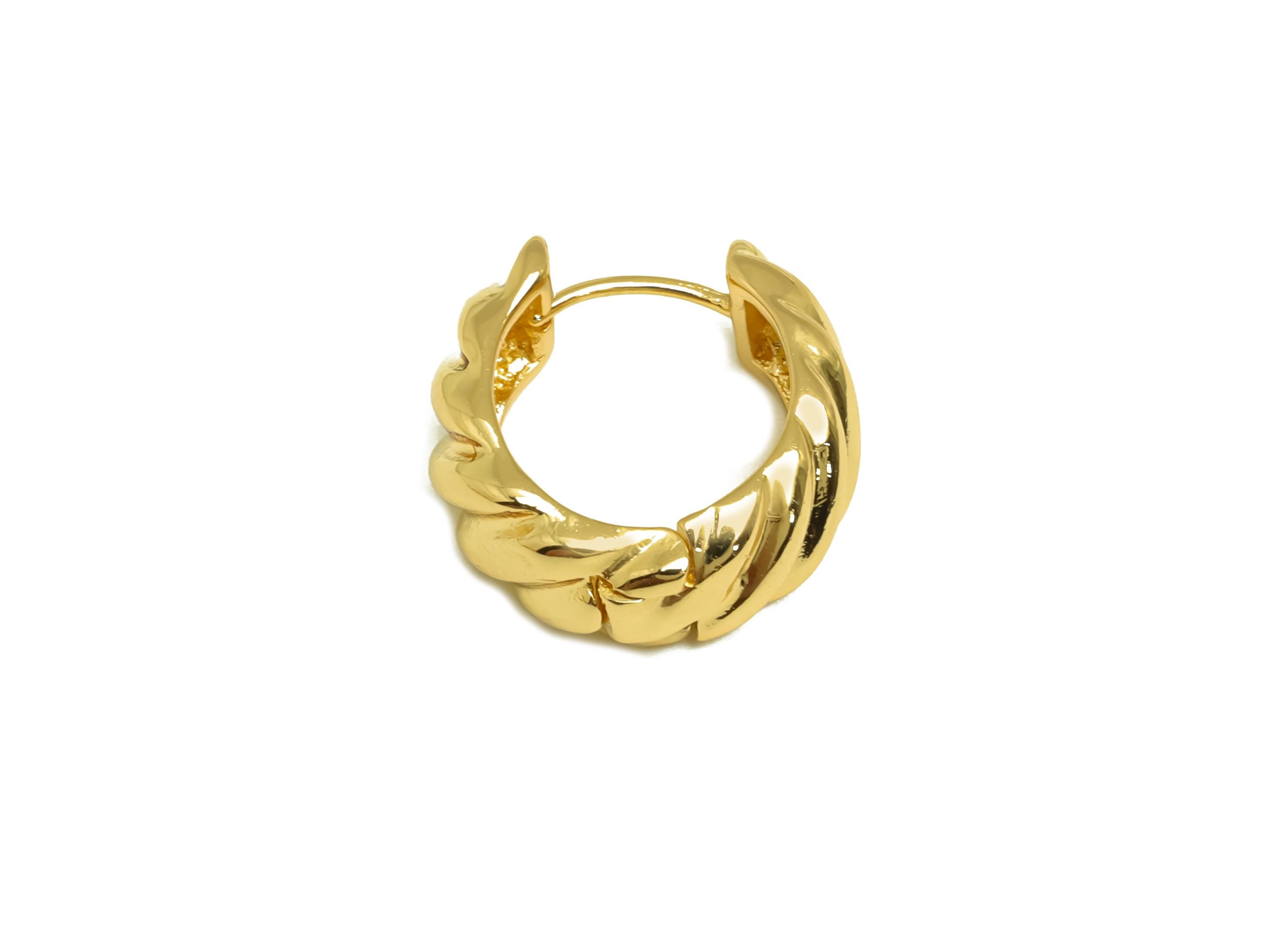 Brass Hoop Earring - Brass Hoop Huggie Earring - Textured Wide Hoop Clasp Earring - 18K Real Gold Plating - 15.8x14.68x6.58mm - RGP8165 - DOMEDBAZAAR