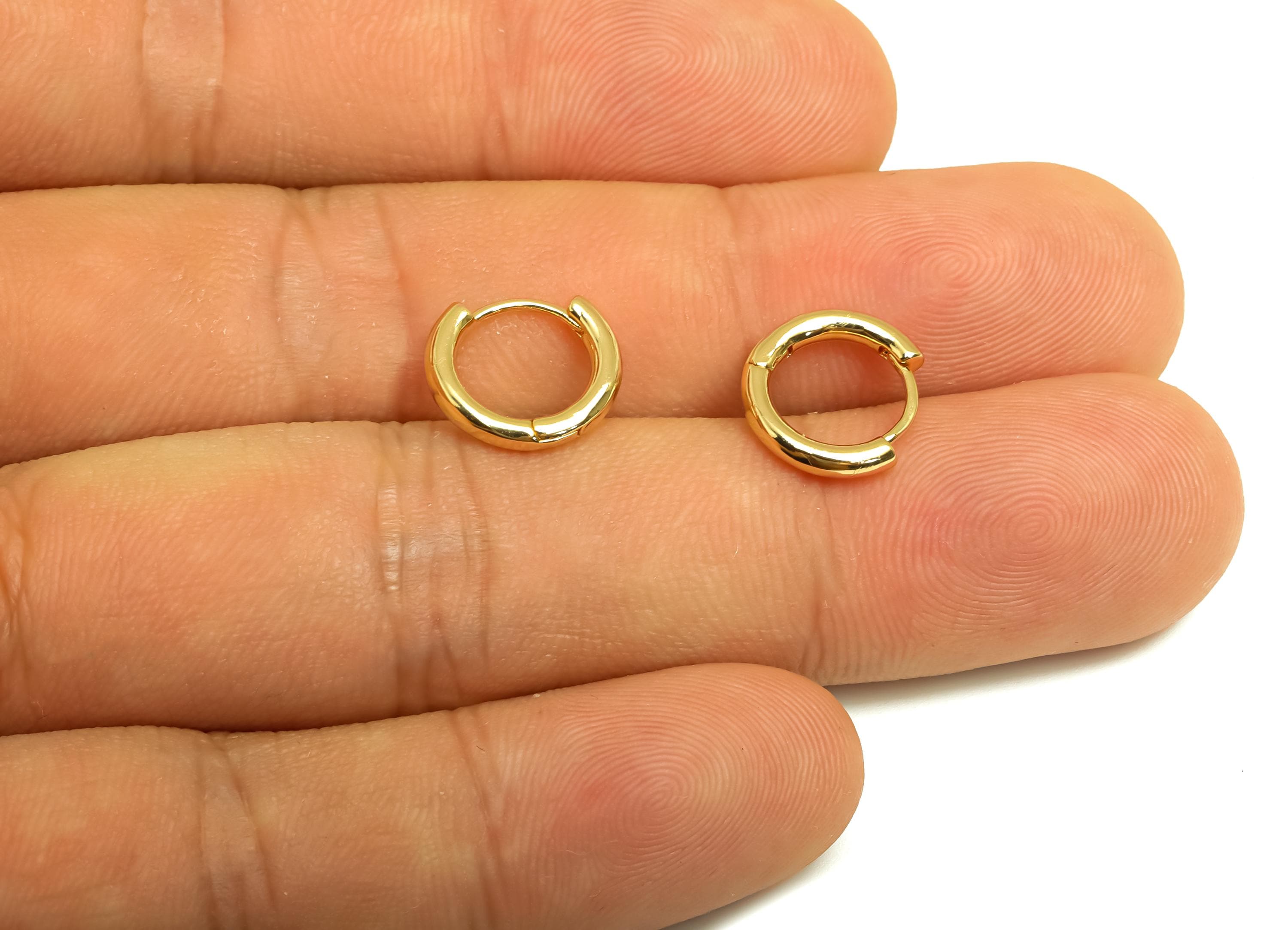 Brass Round Hoop Earring - Brass Hoop Huggie Earring - Brass Mini Hoop Earring - 18K Real Gold Plating - 11.9x10.7x2.12mm - RGP8150 - DOMEDBAZAAR