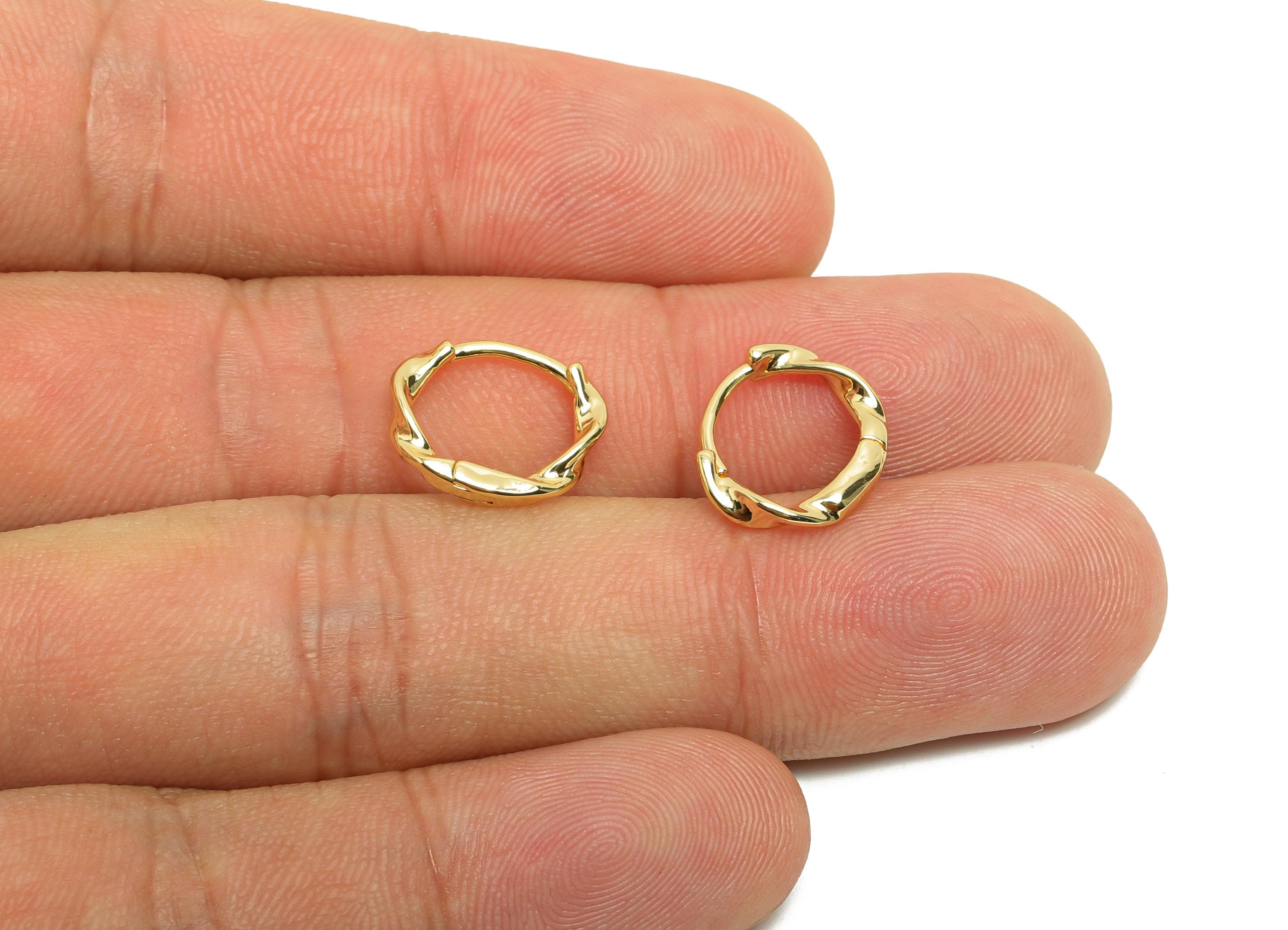 Brass Hoop Earring - Brass Huggie Hoop Earring - Twisted Clasp Hoop Earring - Gold Jewelry - 18K Real Gold Plating - 13.2x11x2mm - RGP8407 - DOMEDBAZAAR