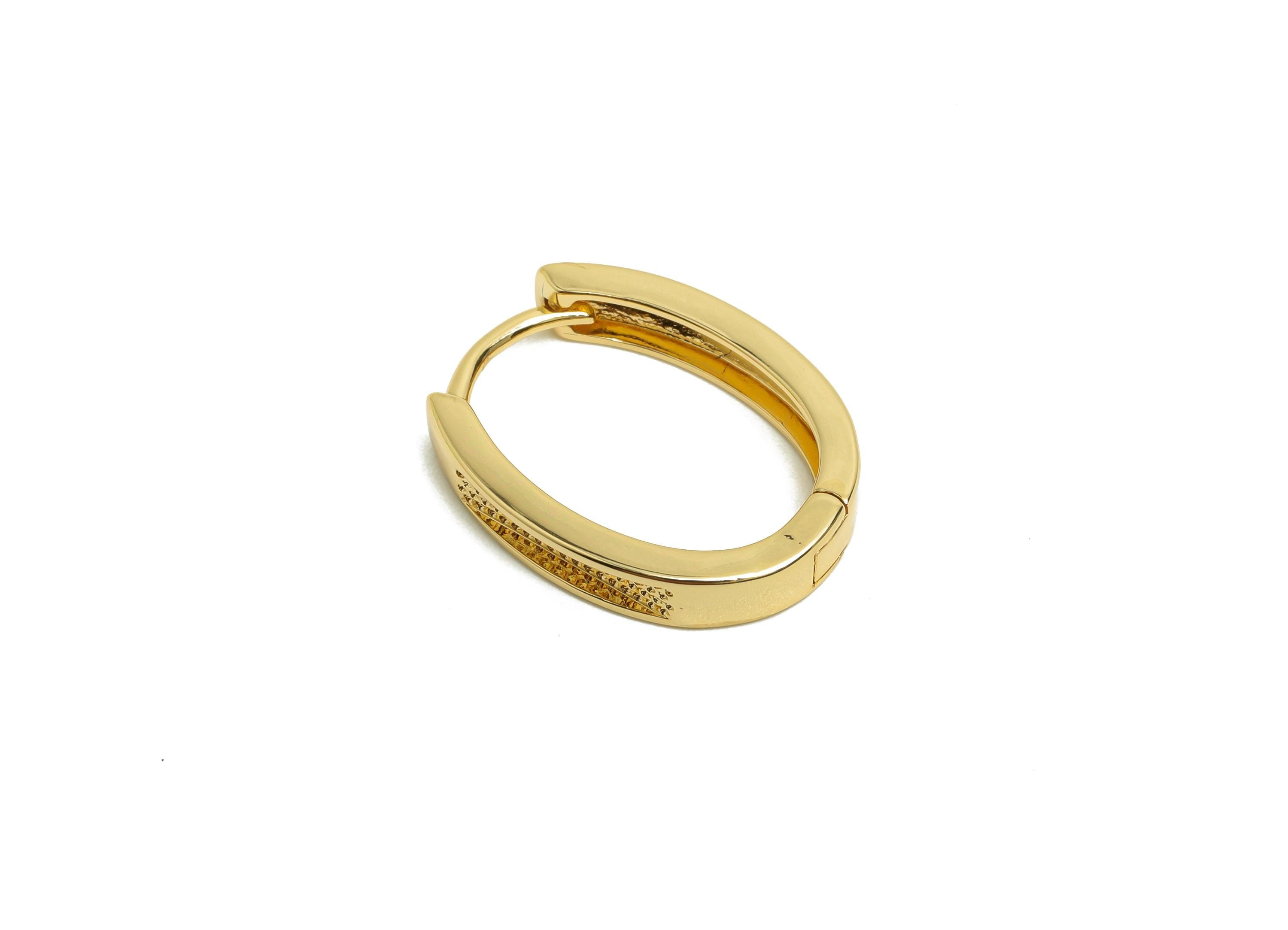 Brass Hoop Earring - Brass Huggie Hoop Earring - Textured Oval Clasp Earring - Gold Jewelry - 18K Real Gold Plating - 21x15x3mm - RGP8409 - DOMEDBAZAAR