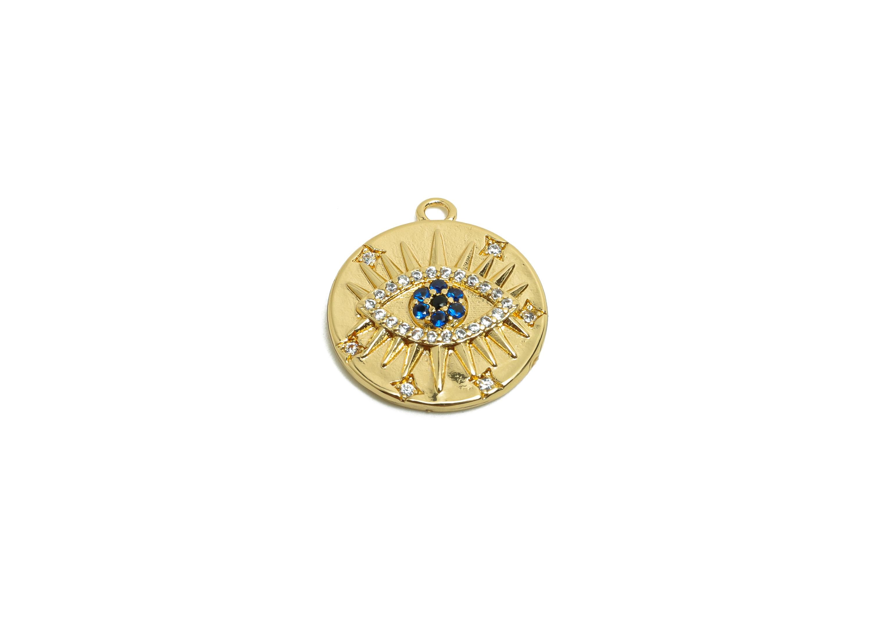 Brass CZ Earring Charm - Brass Eye Earring Charm - For Her - Zircon Round Pendant - Gold Jewelry - 18K Real Gold Plated - 17x15x2mm -RGP8399 - DOMEDBAZAAR