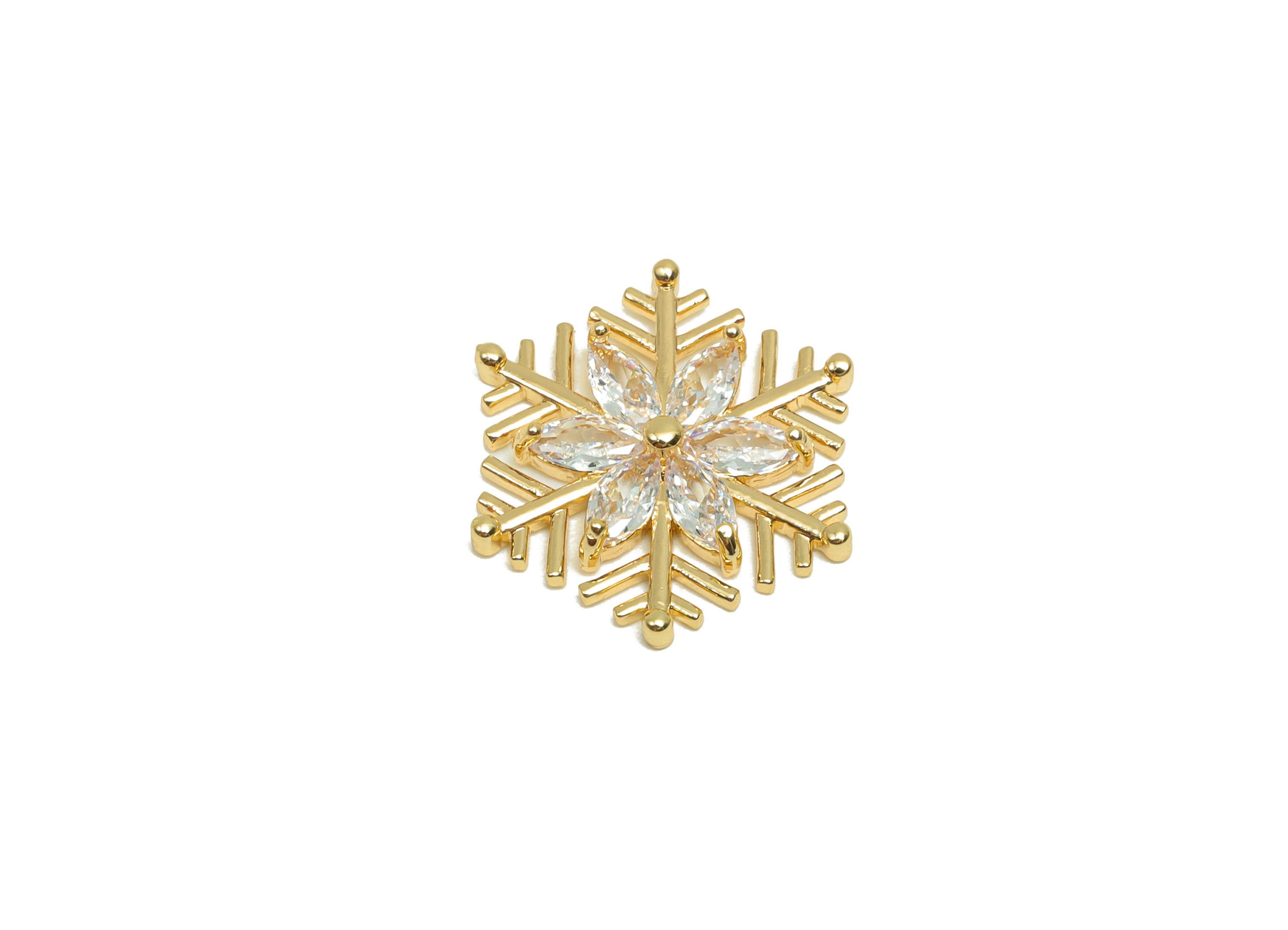 Brass CZ Earring Charm - Snowflake Charm for Girl’s - Gold Zircon Snowflake Pendant - 18K Real Gold Plating - 17.8x17.5x2.8mm - RGP8268 - DOMEDBAZAAR