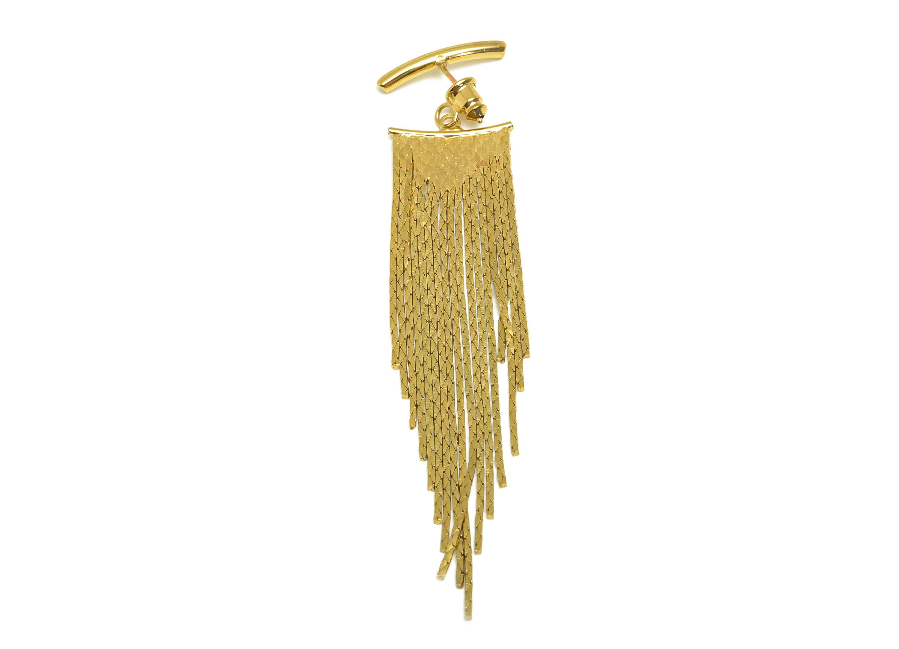 Brass Snake Chain Earring - Gold Curved Bar Tassel Earring Stud - Textured Snake Chain Earring Stopper- 18K Real Gold Plated -90mm - RGP7711 - DOMEDBAZAAR