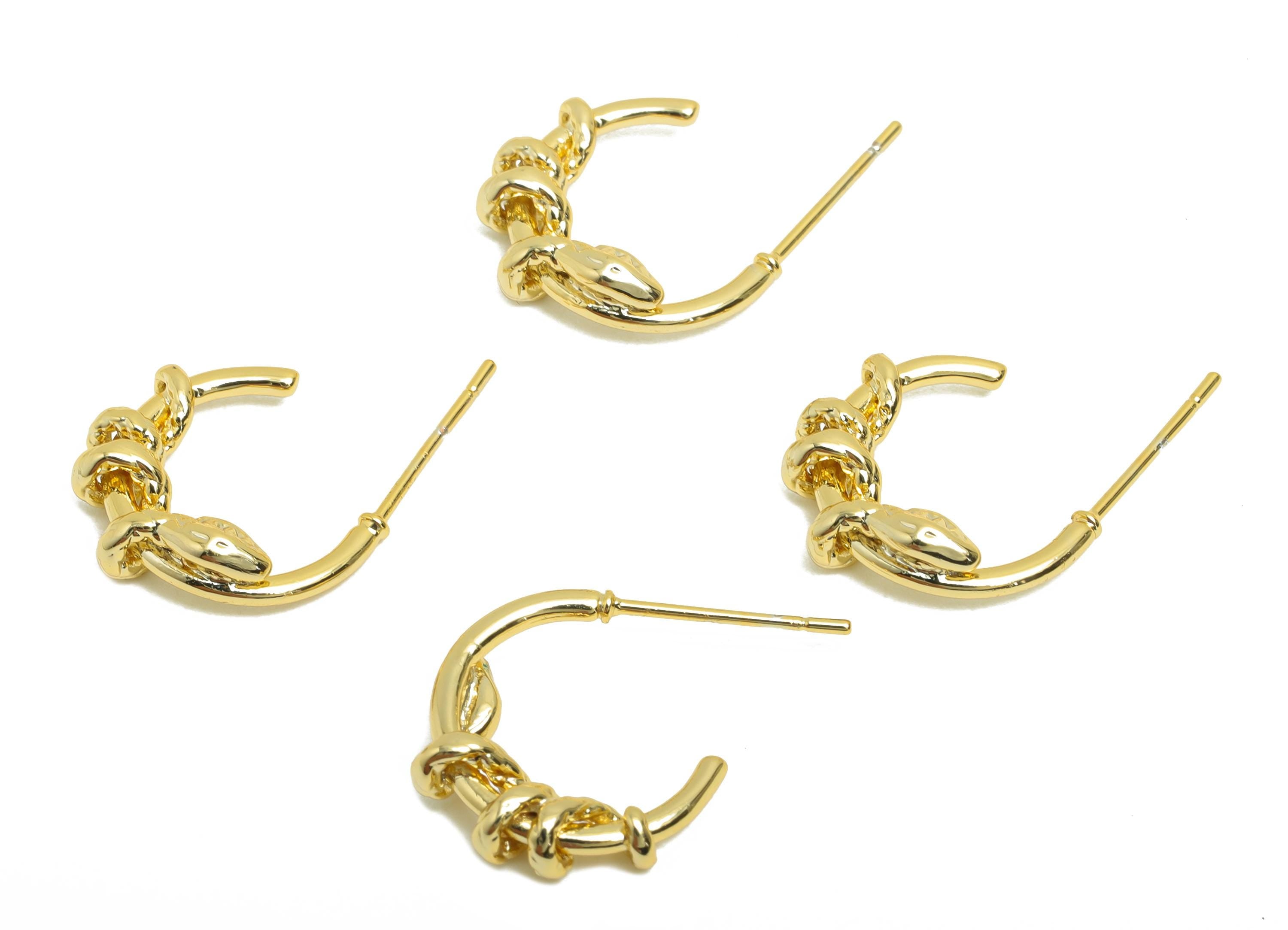Brass C Hoop Earring Stud - Gold Hammered Snake Earring for Woman's - Snake Earring Post - 18K Real Gold Plating - 15.8x12.5x3.68mm- RGP8430 - DOMEDBAZAAR