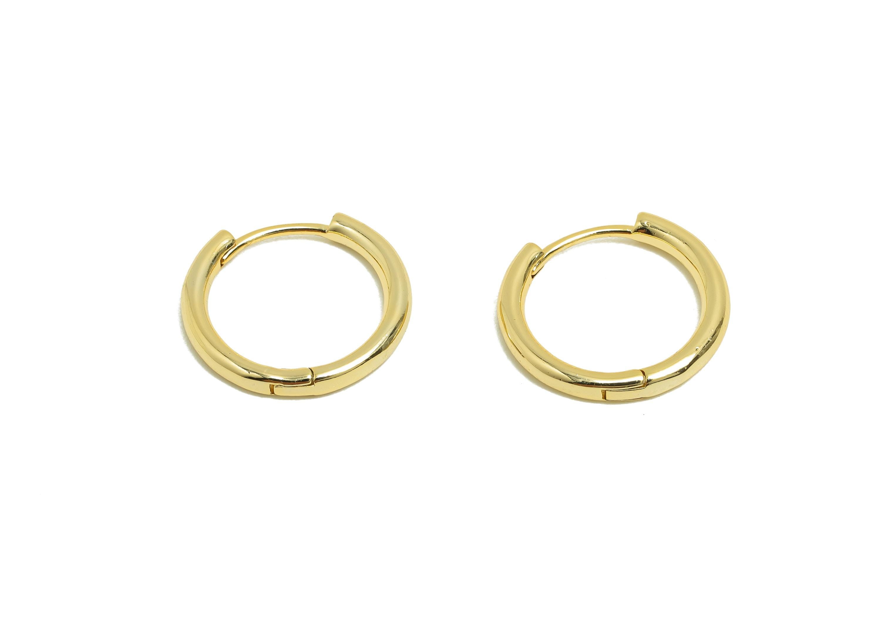 Brass Round Hoop Earring - Gold Huggie Earring for Girl's - Circle Daily Wear Earring - 18K Real Gold Plating - 15.63x14.6x2.03mm - RGP8432 - DOMEDBAZAAR