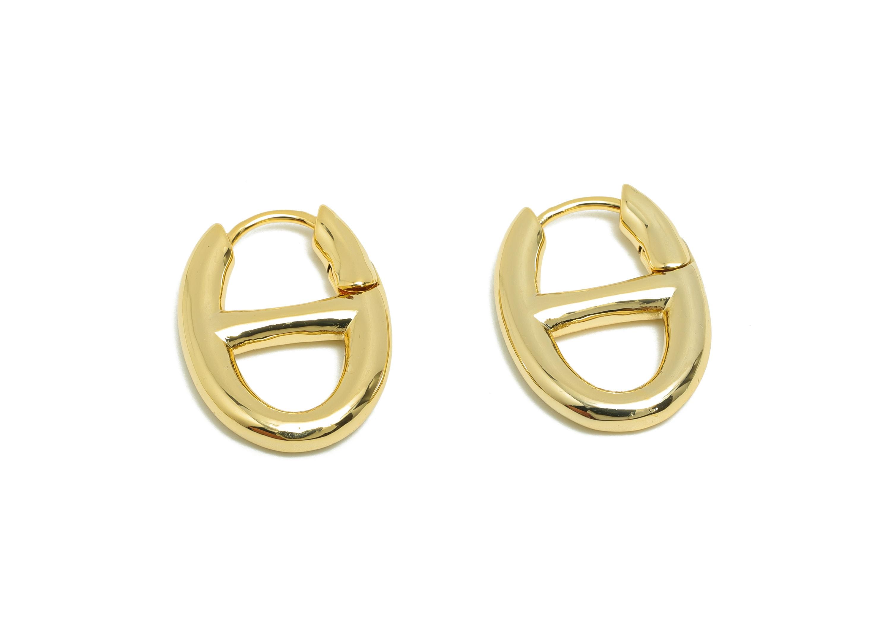 Brass Oval Huggie Hoop Earring - Brass Hoop Oval Clasp Earring - Gold Jewelry Gift For Her - 18K Real Gold Plating - 21x15.7x2.9mm - RGP8614 - DOMEDBAZAAR