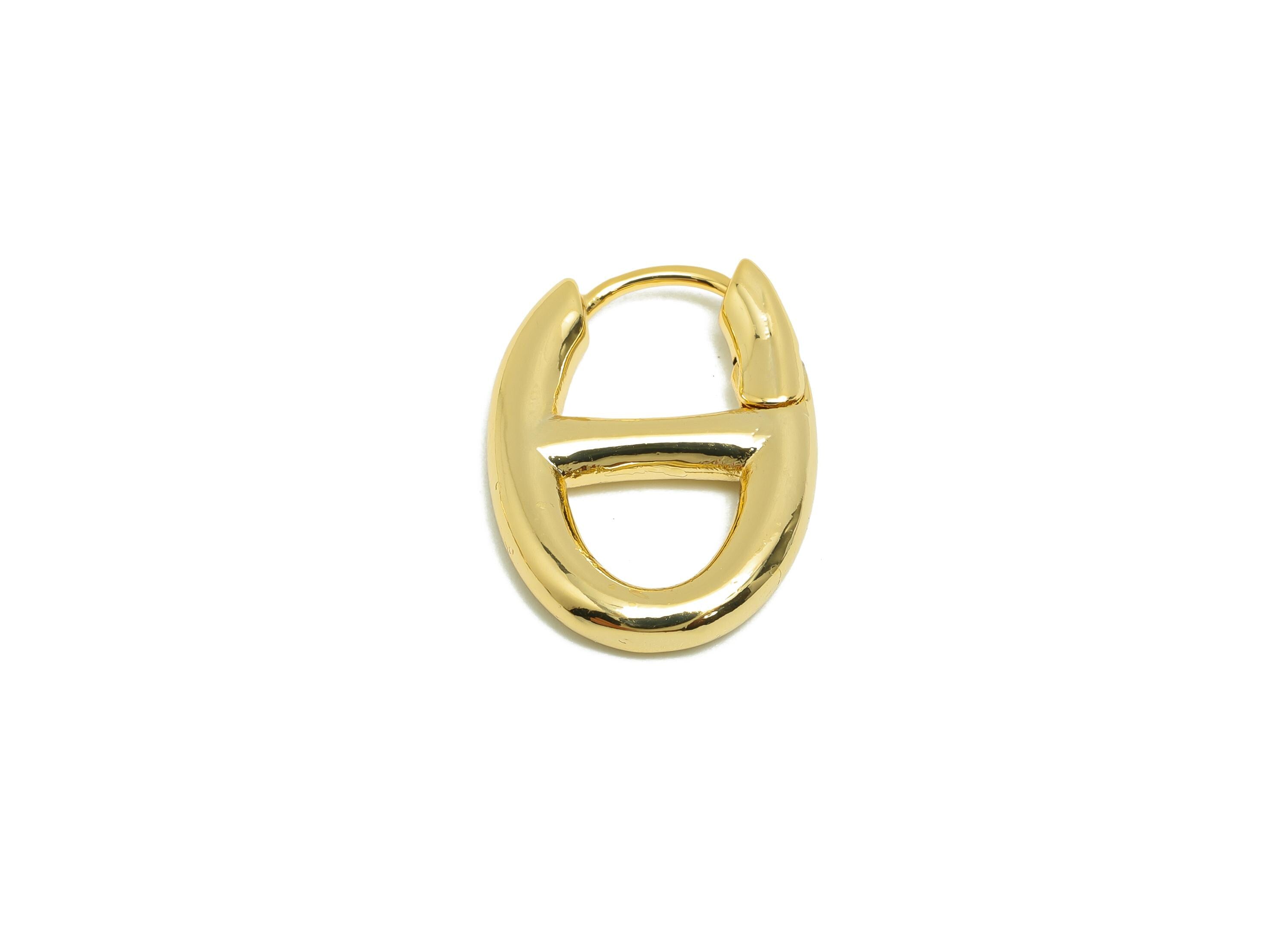 Brass Oval Huggie Hoop Earring - Brass Hoop Oval Clasp Earring - Gold Jewelry Gift For Her - 18K Real Gold Plating - 21x15.7x2.9mm - RGP8614 - DOMEDBAZAAR