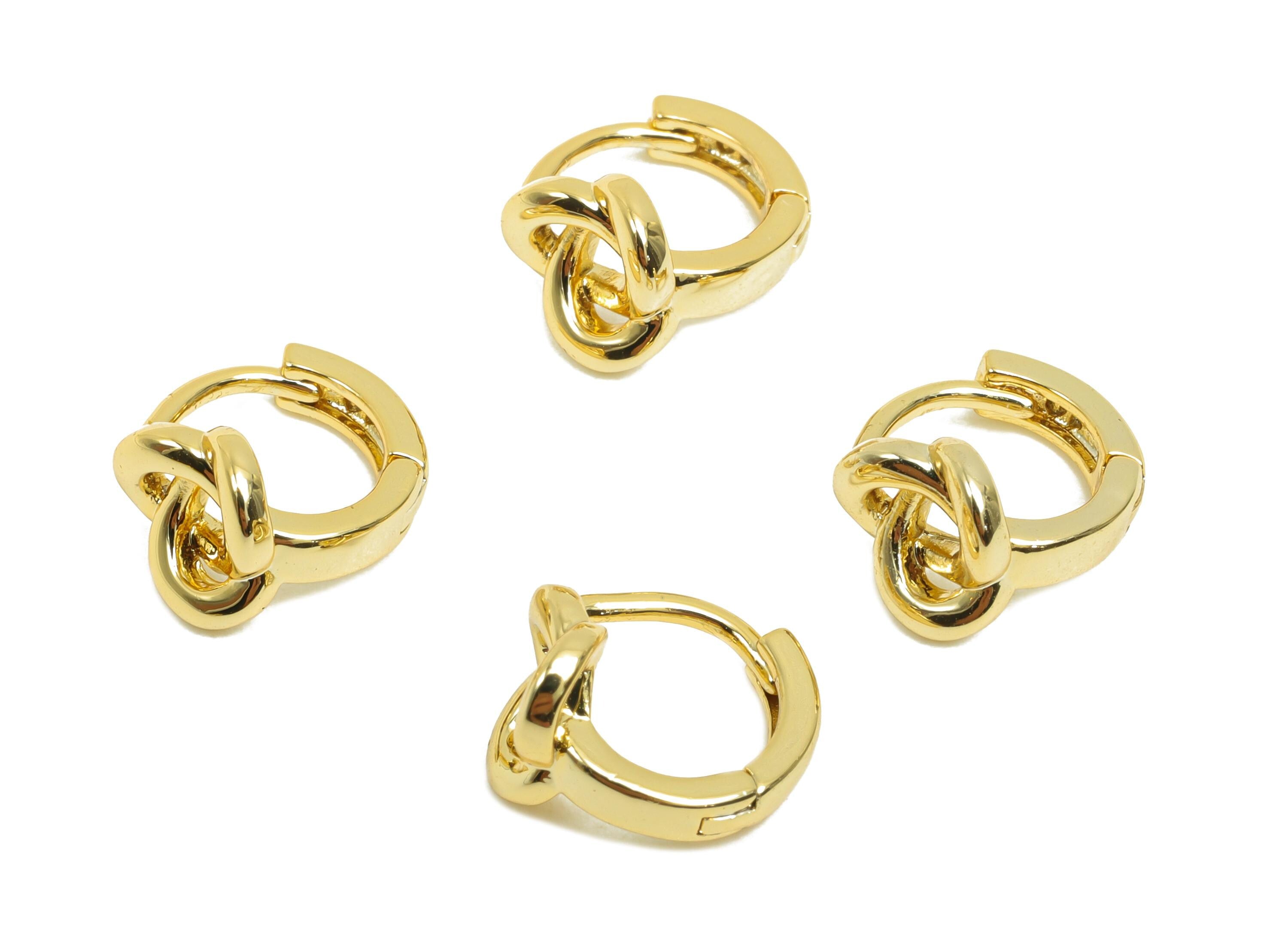 Brass Mini Knot Earring - Gold Huggie Hoop Earring for Girl's - Circle Daily Wear Earring - 18K Real Gold Plated - 10.3x9.5x7.2mm - RGP8446 - DOMEDBAZAAR