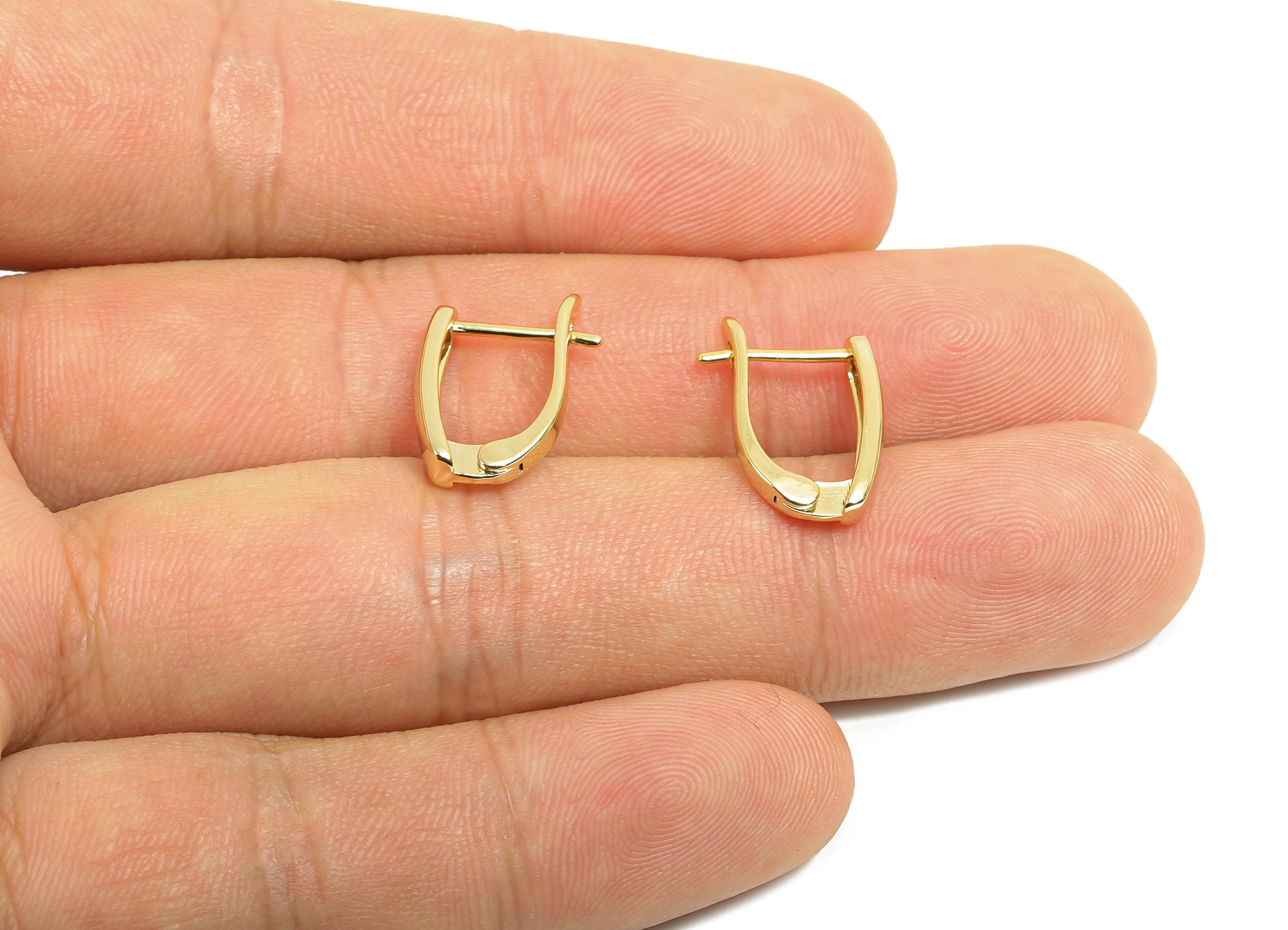 Gold English Lock Earring - For Women's Huggie U Earring - Brass Daily Wear Hoop Earring - 18K Real Gold Plated - 14.3x12x3.43mm - RGP8447 - DOMEDBAZAAR