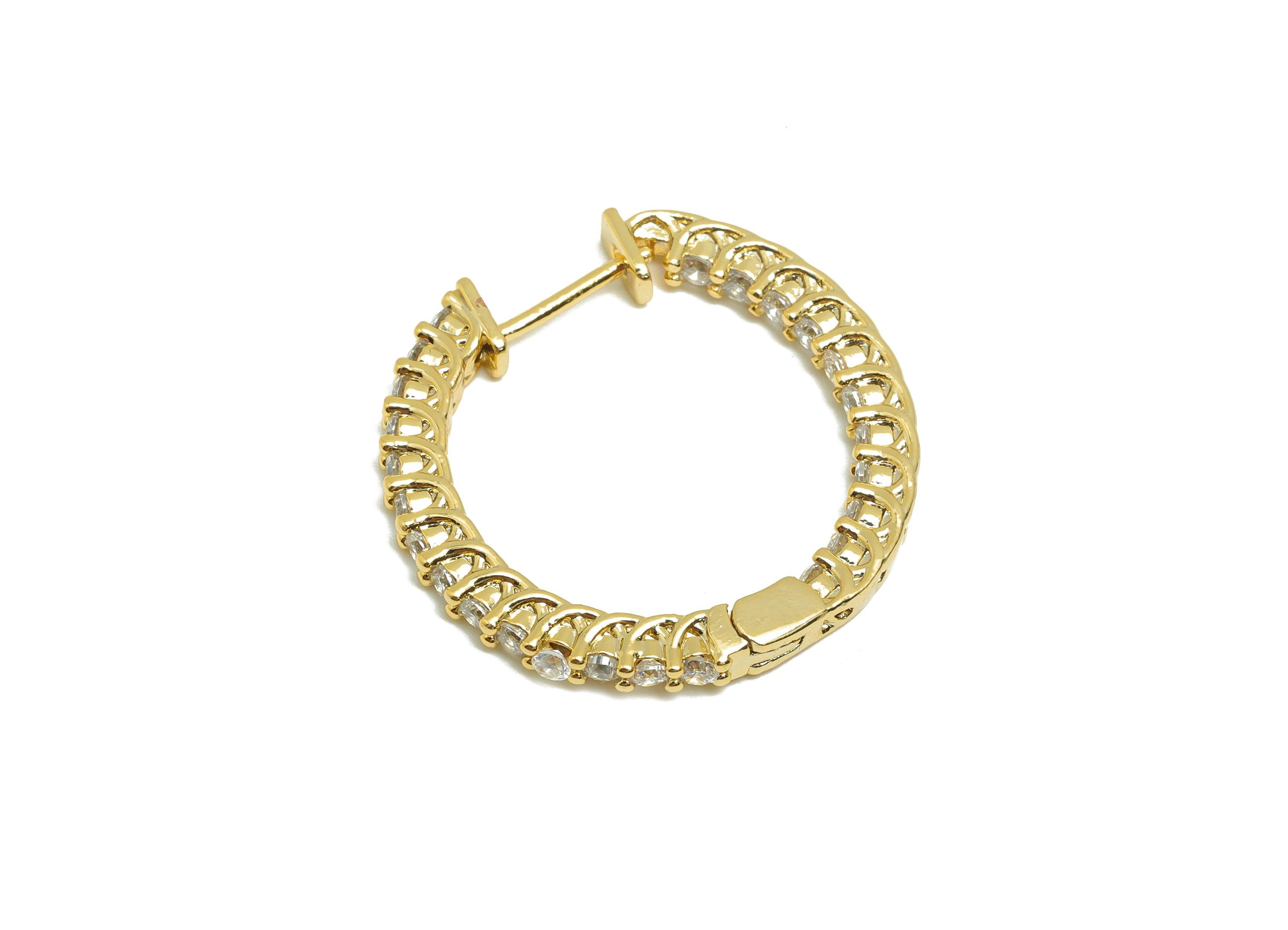 Brass CZ Hoop Earring - Brass Zircon Hoop Huggie Earring - Gold Jewelry Hoop Earring - 18K Real Gold Plated - 26x25.3x2.7mm - RGP8613 - DOMEDBAZAAR