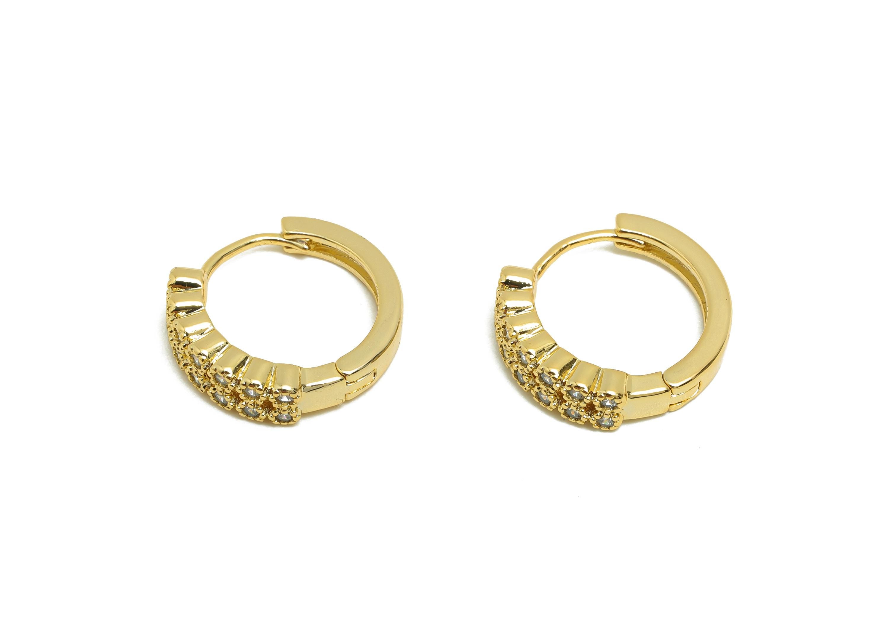 Brass CZ Hoop Earring - Brass Zircon Beaded Hoop Huggie Earring - Gold Jewelry Hoop Earring - 18K Real Gold Plated - 15x14x4mm - RGP8621 - DOMEDBAZAAR