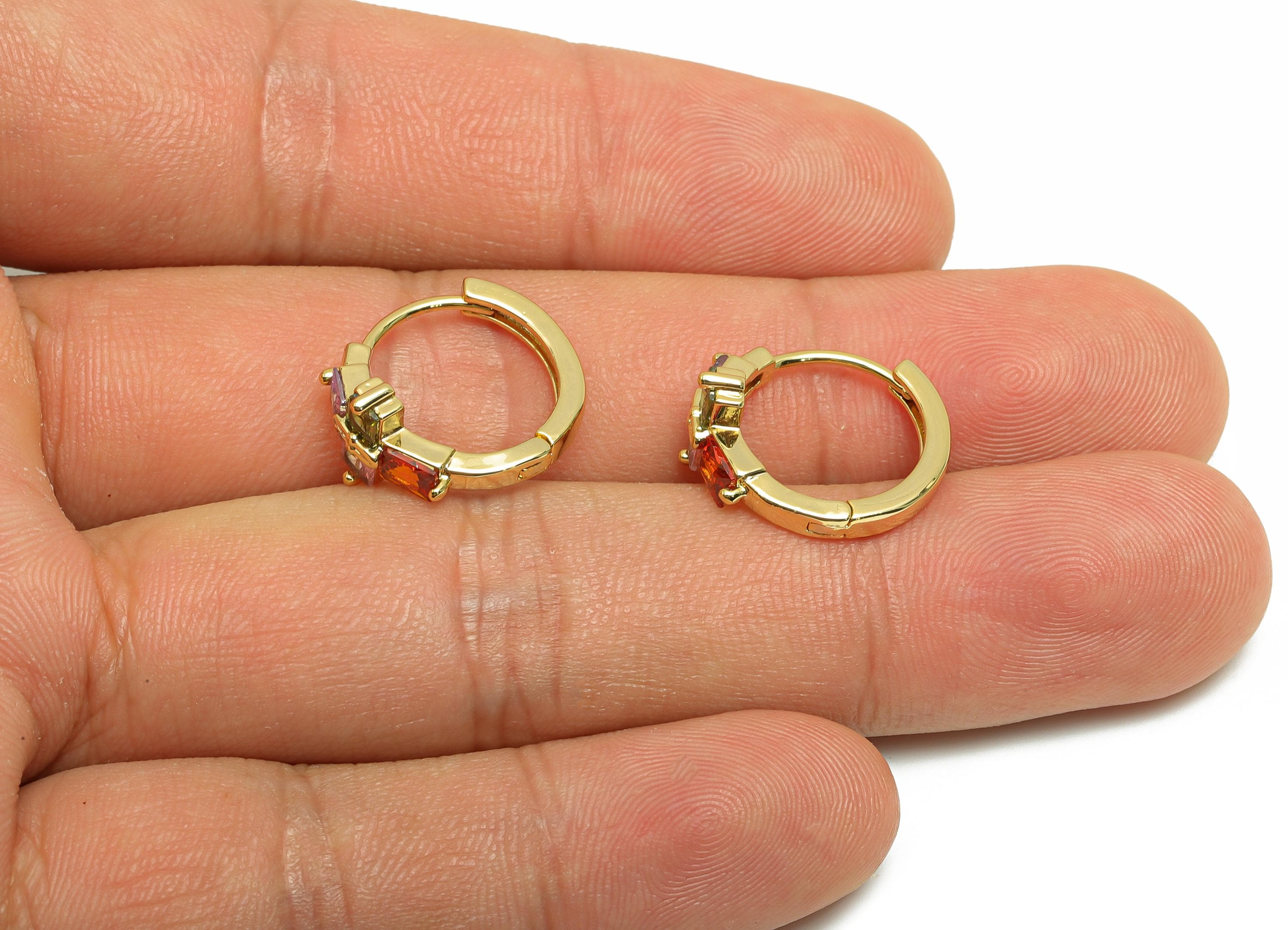 Brass CZ Hoop Earring - Brass Zircon Huggie Earring - Rainbow CZ Hoop Clasp - Gold Jewelry - 18K Real Gold Plated - 16.9x15x8.9mm - RGP8623 - DOMEDBAZAAR
