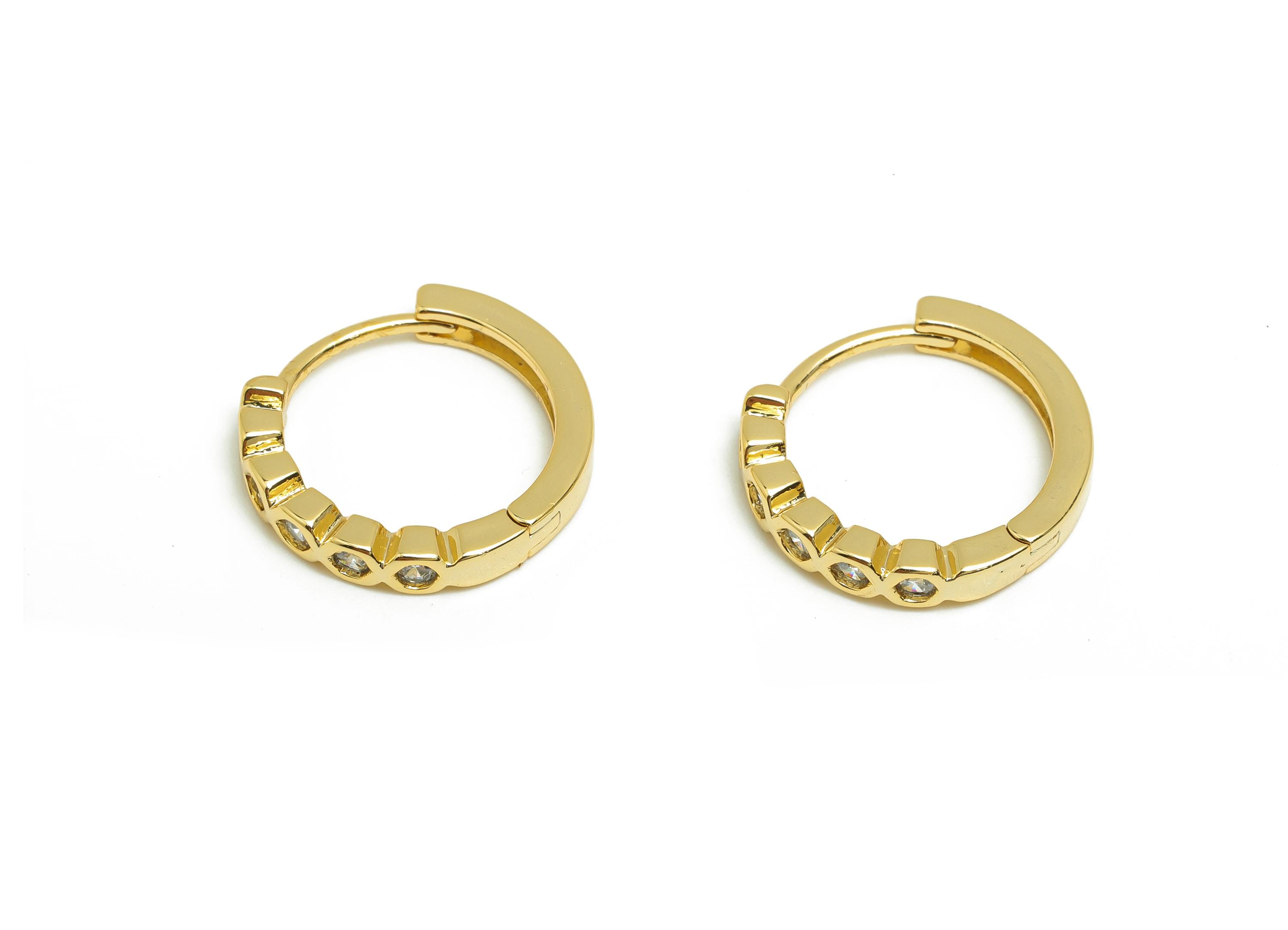 Brass CZ Hoop Earring - Brass Zircon Beaded Hoop Huggie Earring - Gold Jewelry Hoop Earring - 18K Real Gold Plated - 17.7x16.4x3mm - RGP8622 - DOMEDBAZAAR