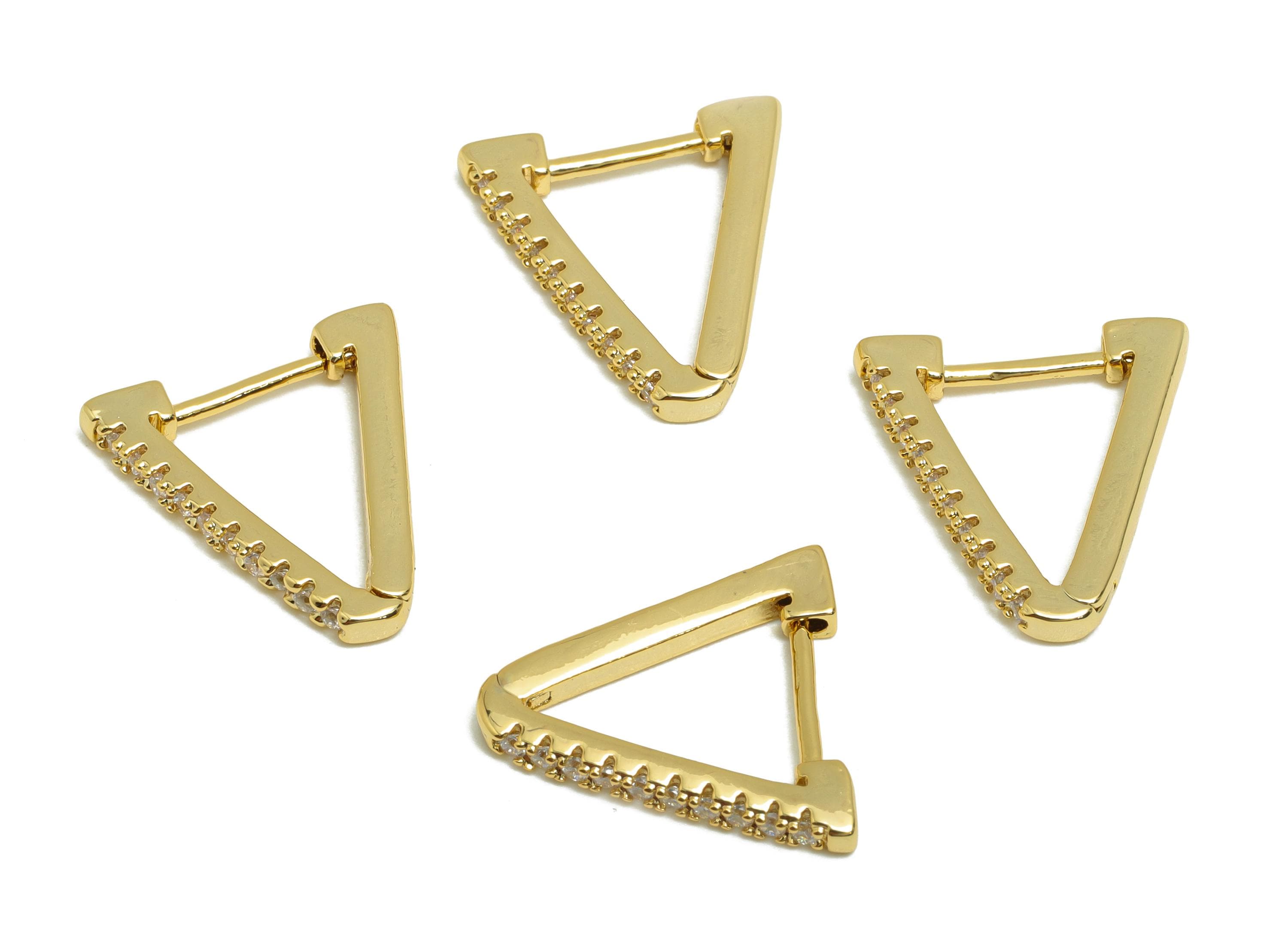 Brass CZ Hoop Earring - Brass Zircon Triangle Hoop Huggie Earring - Gold Jewelry Hoop Earring - 18K Real Gold Plated - 15x14x1mm - RGP8615 - DOMEDBAZAAR