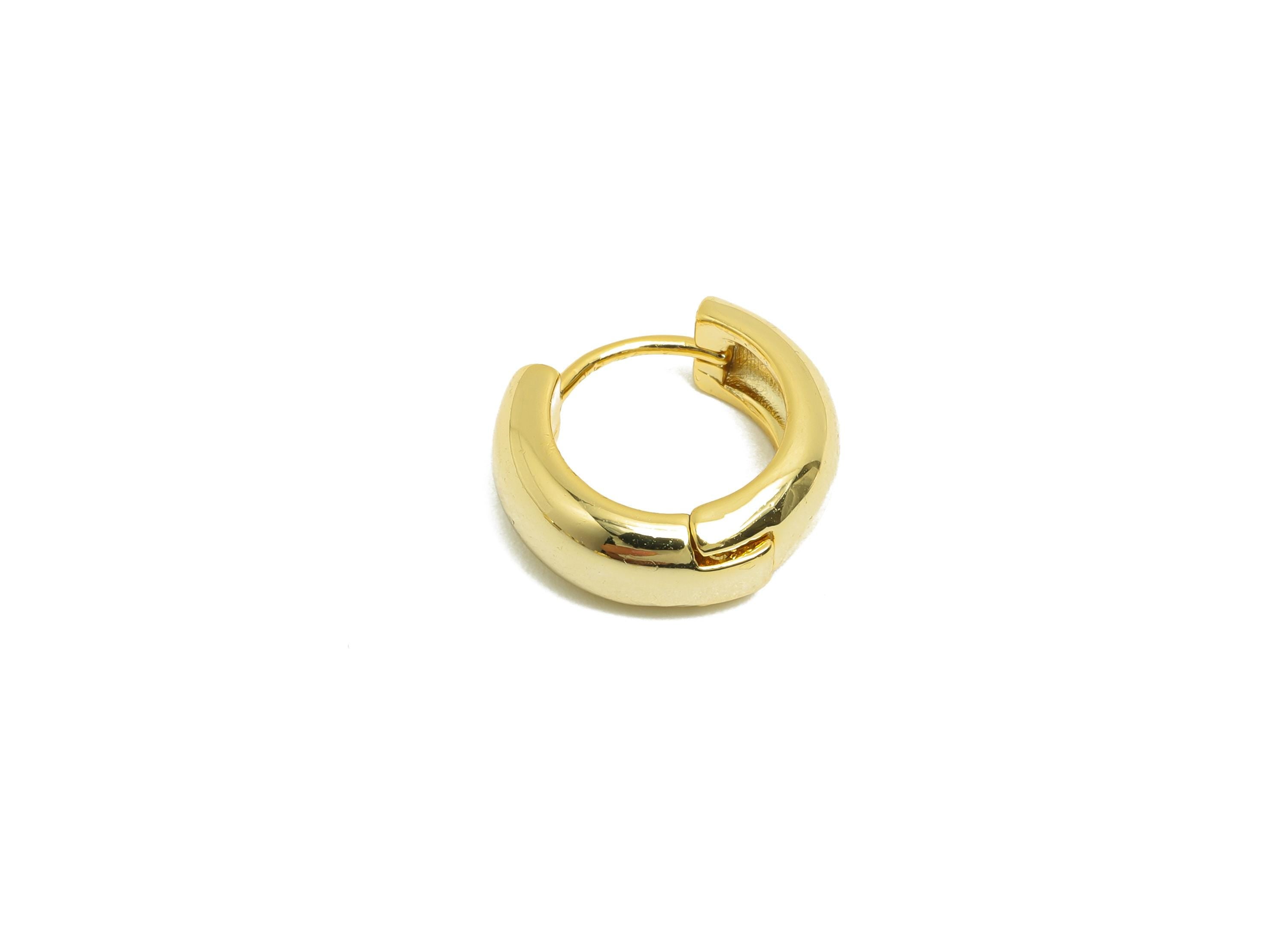 Brass Round Hoop Earring - Gold Huggie Earring for Girl's - Thick Circle Daily Wear Ear - 18K Real Gold Plated - 14.2x13.1x5.2mm - RGP8451 - DOMEDBAZAAR