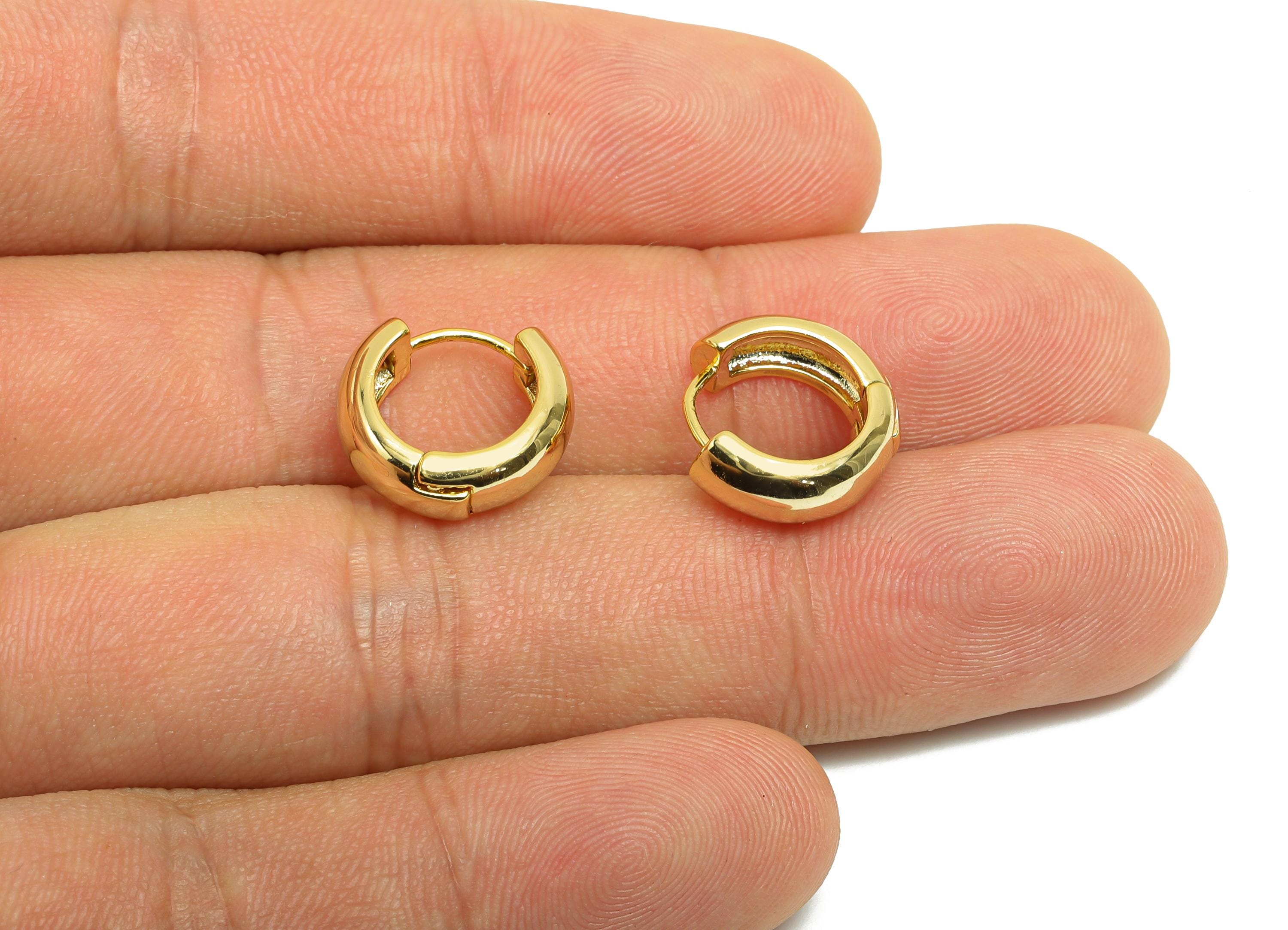 Brass Round Hoop Earring - Gold Huggie Earring for Girl's - Thick Circle Daily Wear Ear - 18K Real Gold Plated - 14.2x13.1x5.2mm - RGP8451 - DOMEDBAZAAR