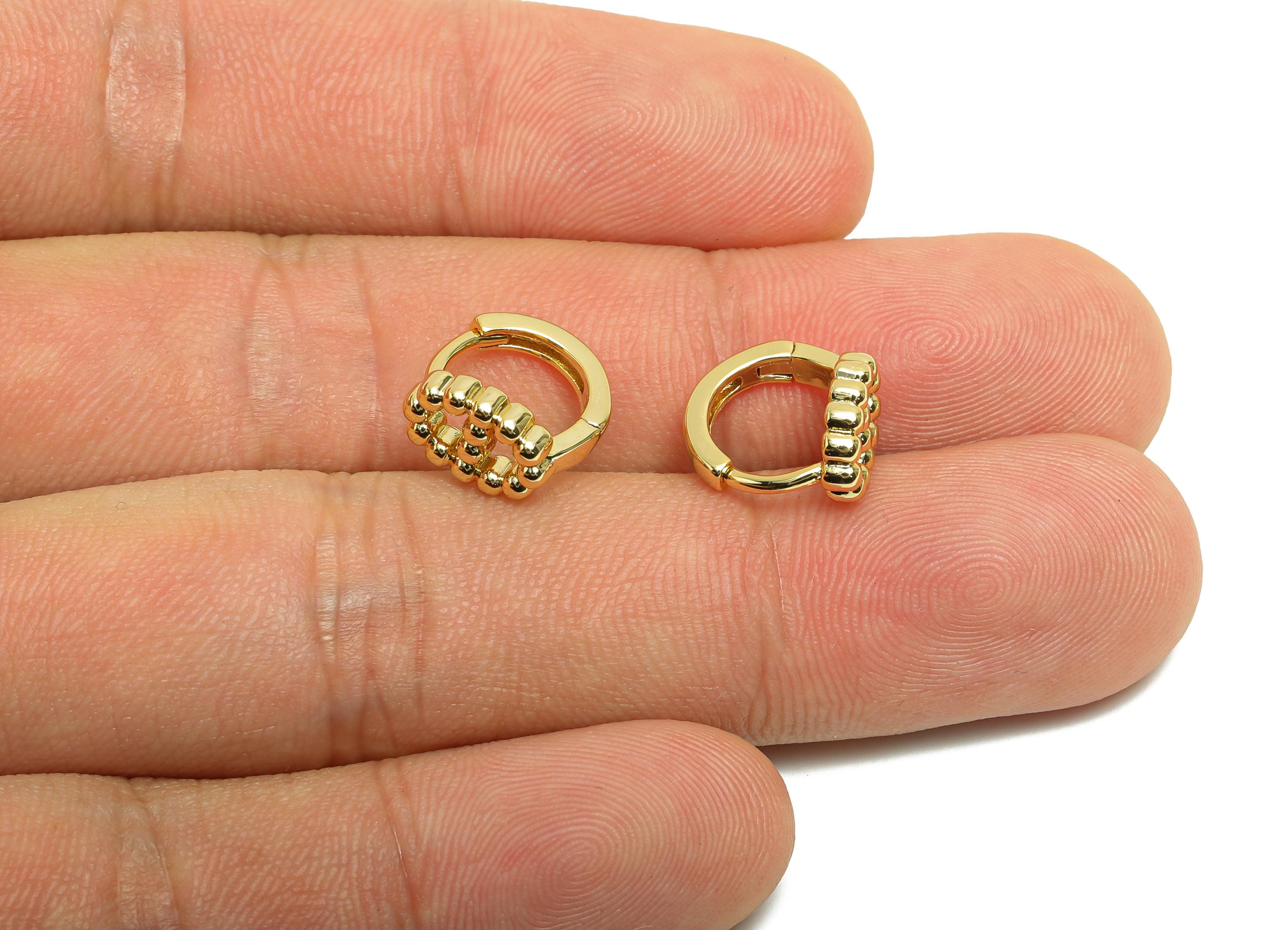 Brass Bead Oval Earring - Gold Huggie Hoop Earring for Girl's - Mini Circle Daily Wear Ear - 18K Real Gold Plated - 11.4x11.2x7.2mm- RGP8452 - DOMEDBAZAAR