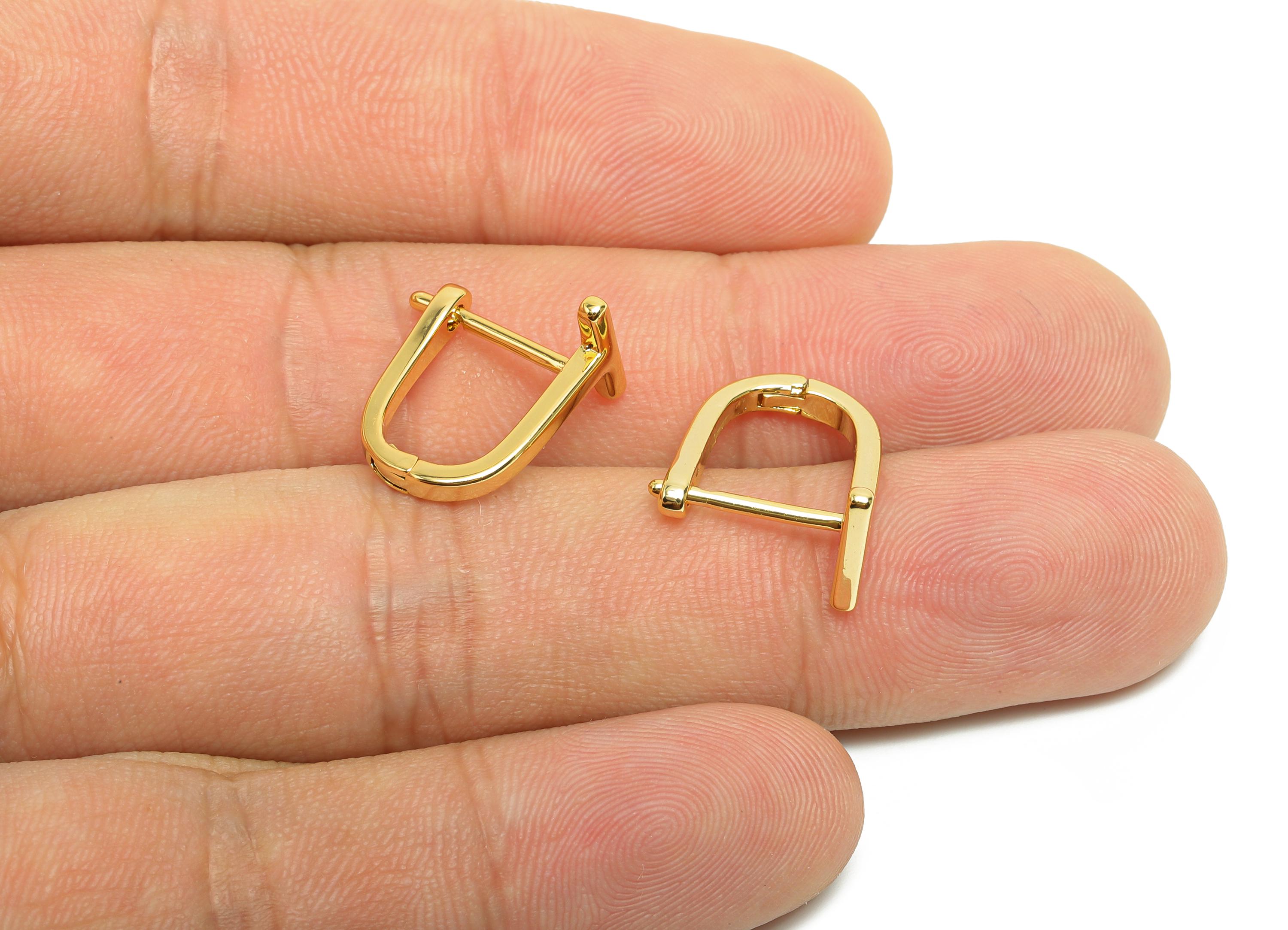 Brass T Huggie Hoop Earring - Gold Huggie Earring for Girl's - U Daily Wear Earring Clasp - 18K Real Gold Plated - 15.3x13.64x8.9mm -RGP8465 - DOMEDBAZAAR