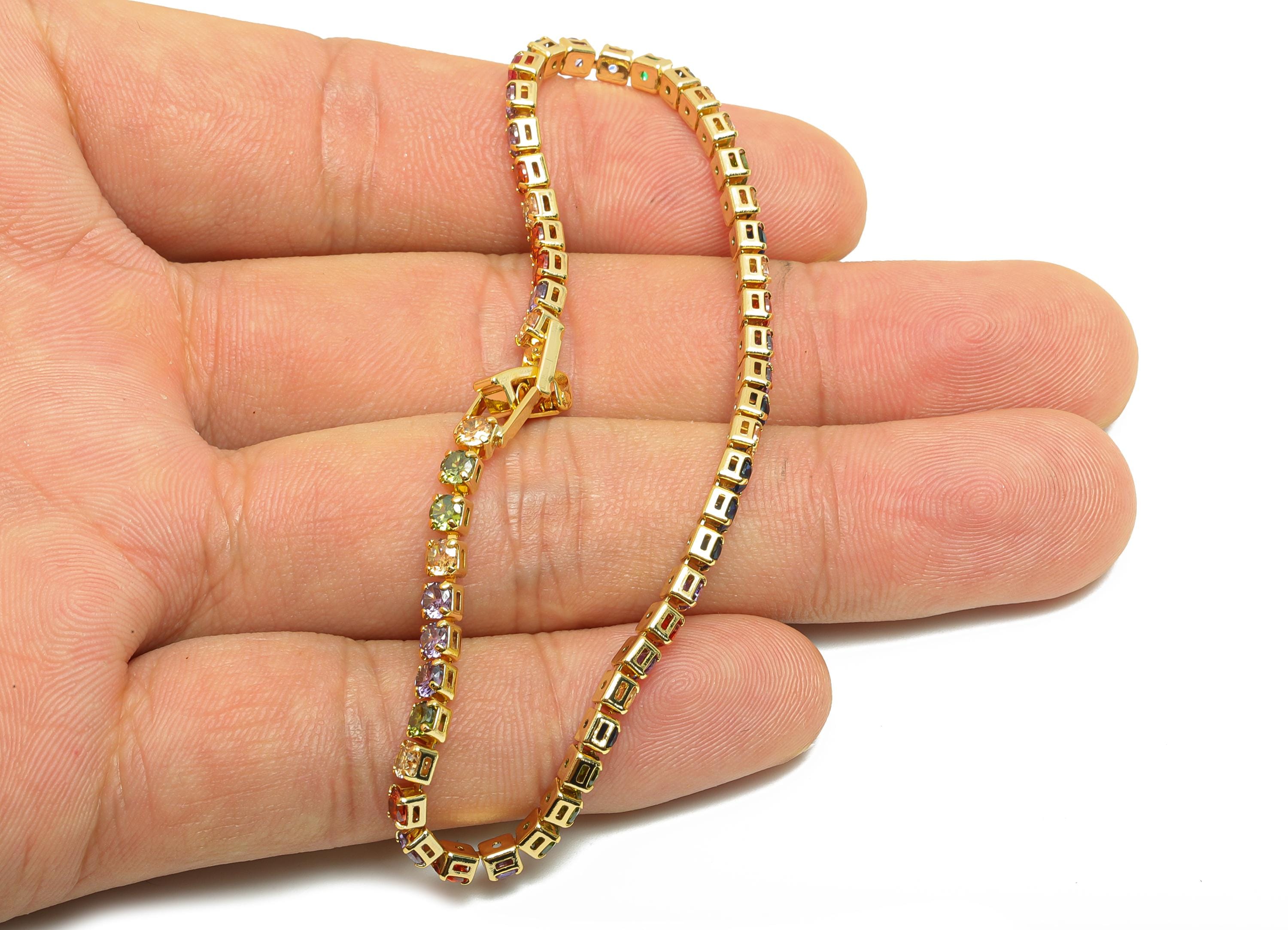 19cm Round Zircon Chain Bracelet - Mix Color 3mm Cubic Zircon Bracelet - Rainbow CZ Brass Bracelet - 18K Real Gold Plating - RGP8627-19 - DOMEDBAZAAR