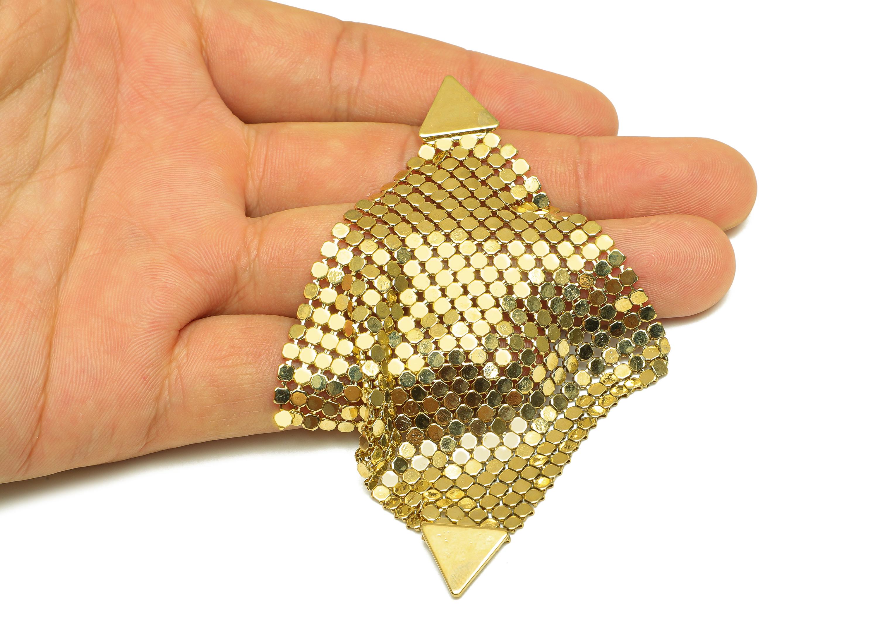 Brass Triangle Earring - Gold Square Mesh Earring Stud - Geometric Square Mesh Earring Post - 18K Real Gold Plating - 90mm - RGP7726 - DOMEDBAZAAR