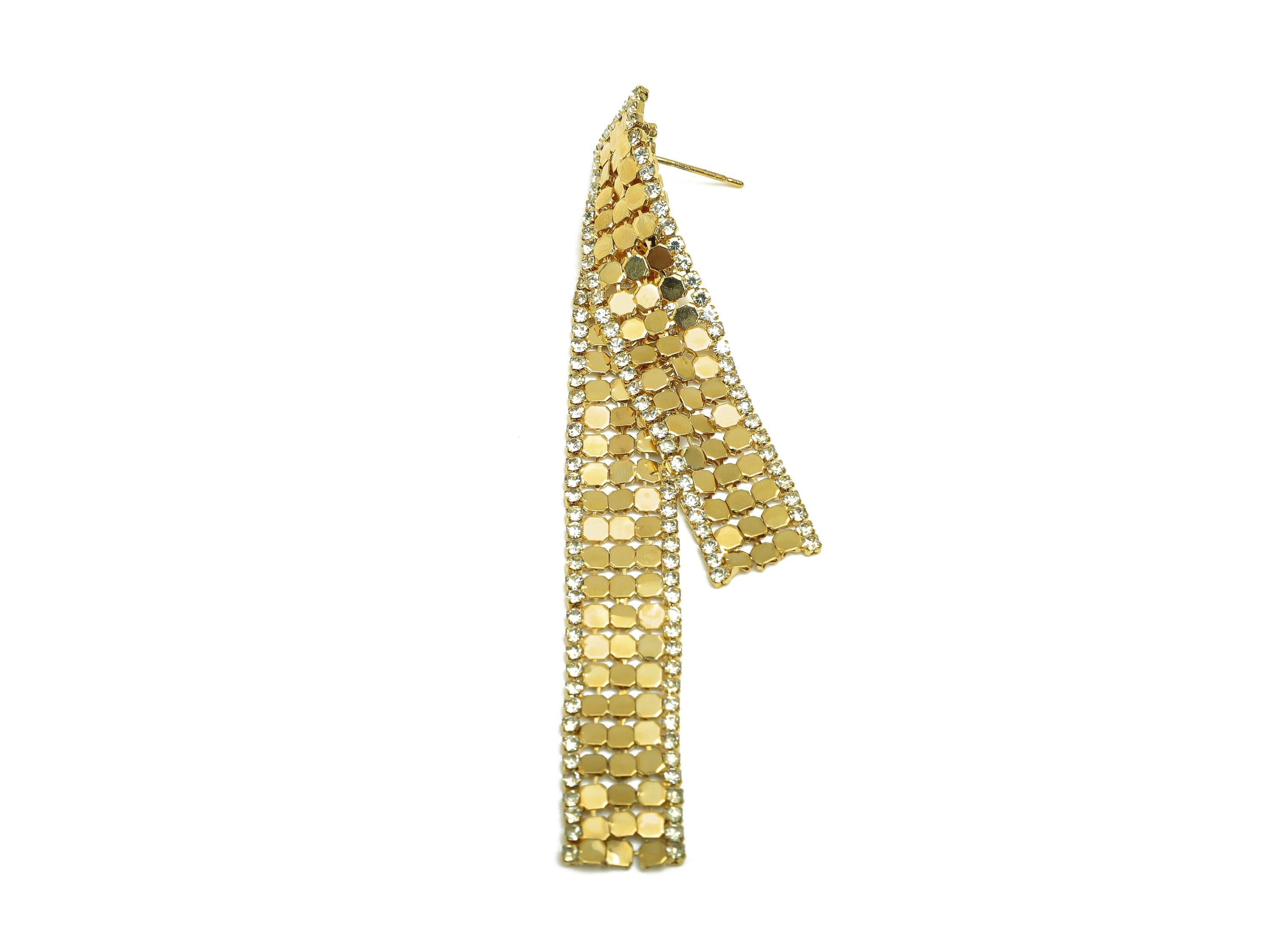 Brass Rectangle Earring Post - Gold Rectangle CZ Mesh Earring Stud - Zircon Rectangle Earring Post - 18K Real Gold Plating - 80mm - RGP7728 - DOMEDBAZAAR