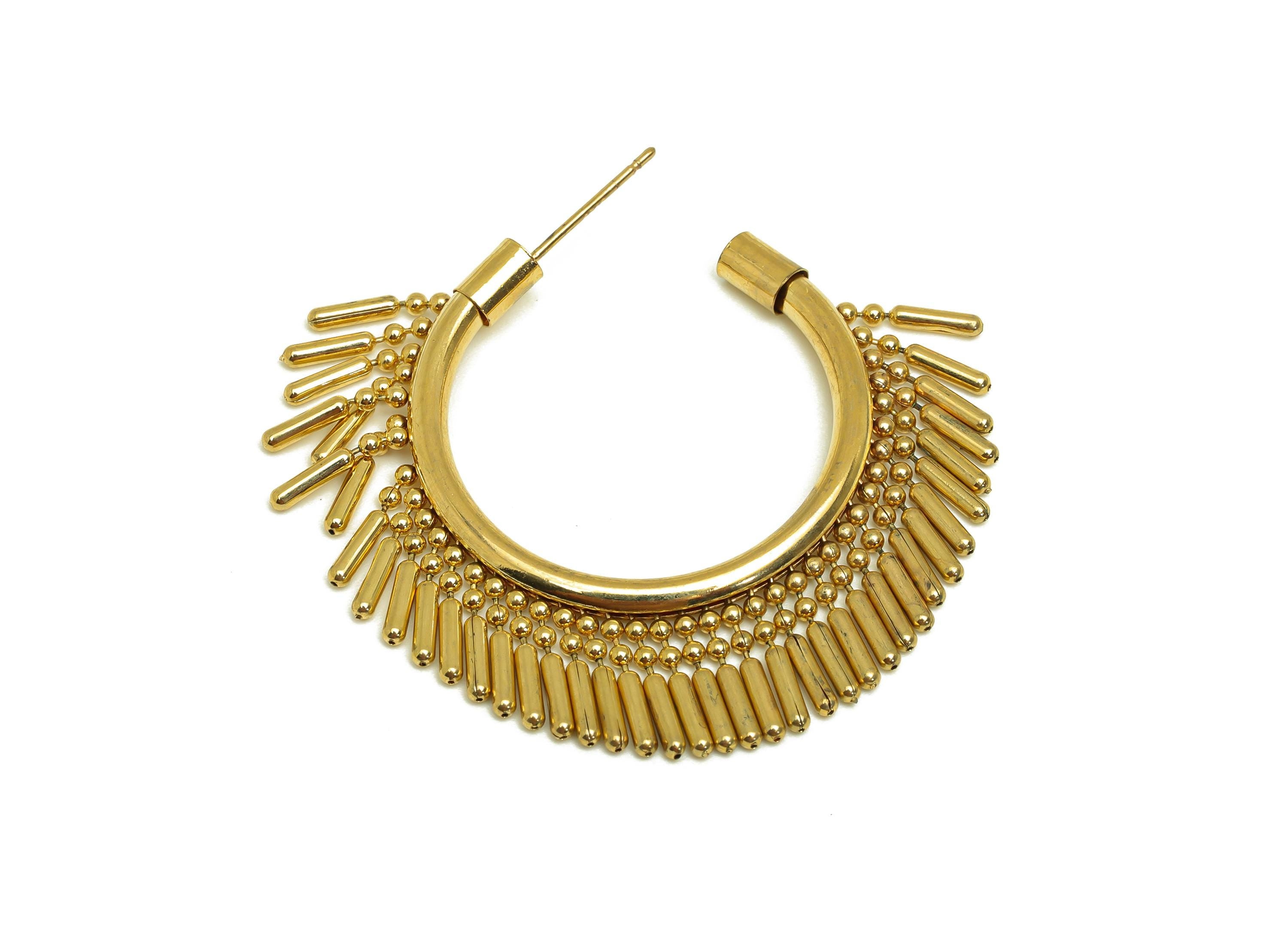 Brass Beads Chain Ear - Gold Open Round C Tassel Earring Stud - Open Circle Beads Chain Earring Post - 18K Real Gold Plating- 40mm - RGP7729 - DOMEDBAZAAR
