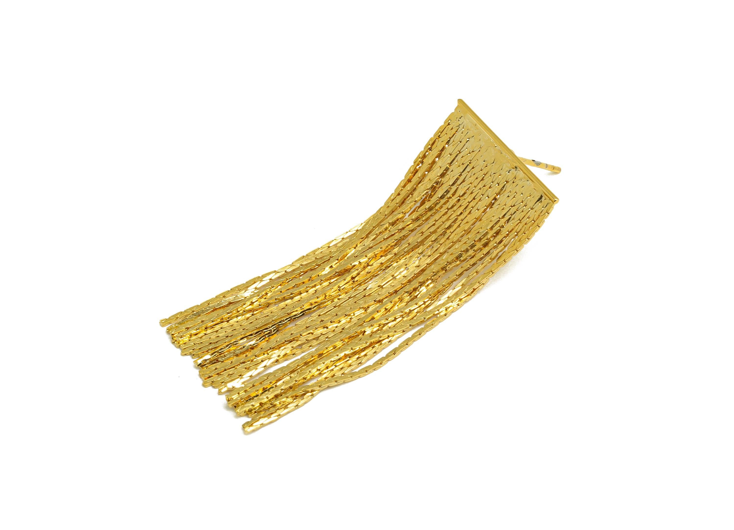 Brass Snake Chain Earring - Gold Snake Chain Tassel Earring Stud - Textured Snake Chain Earring Post - 18K Real Gold Plating- 45mm - RGP7731 - DOMEDBAZAAR