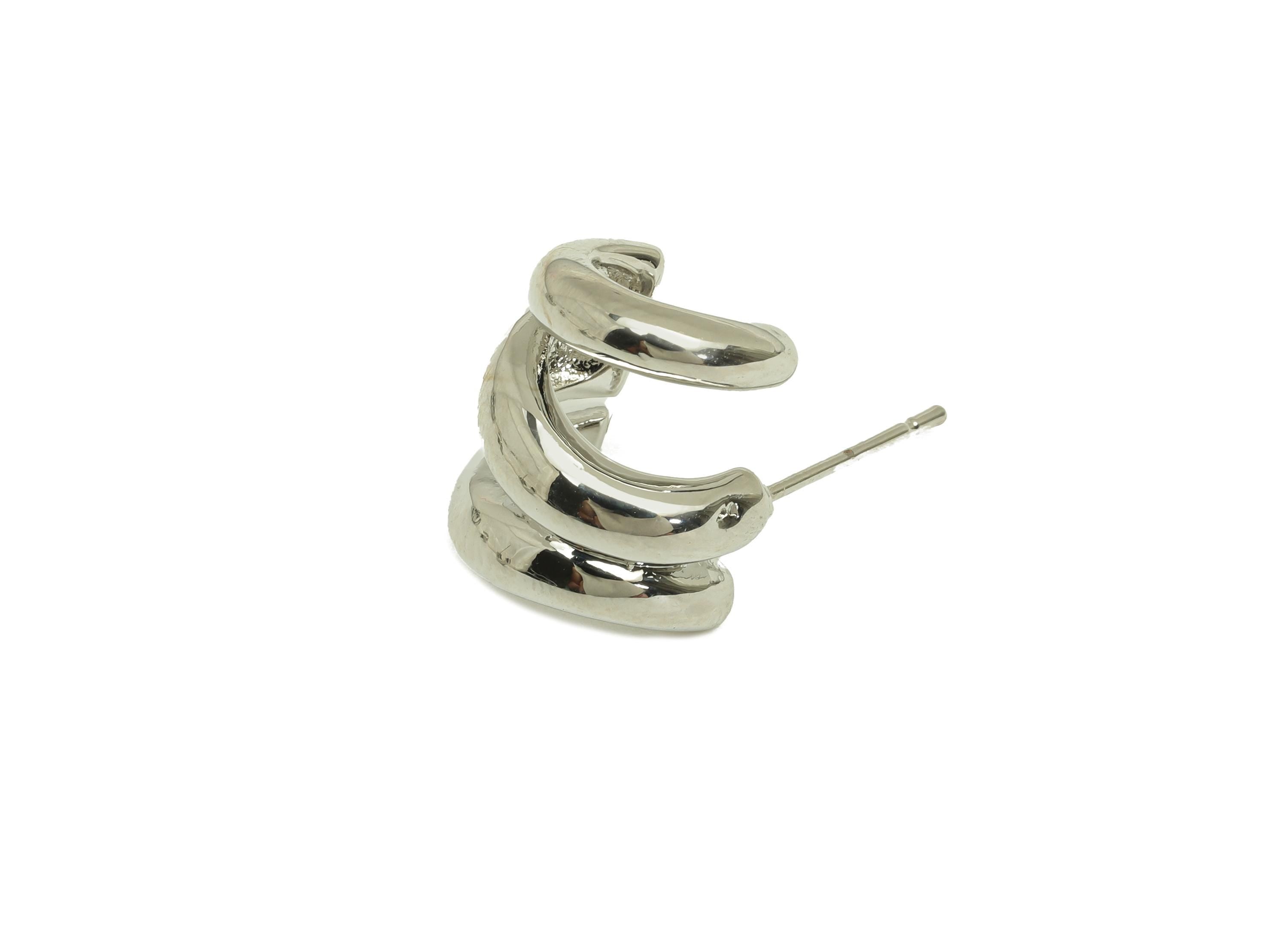 Brass Open Round Earring - Textured C Circle Earring Post - White Thick Round Ear - 18K Real White Gold Plated - 20.8x13.3x14.52mm - RGP7733 - DOMEDBAZAAR