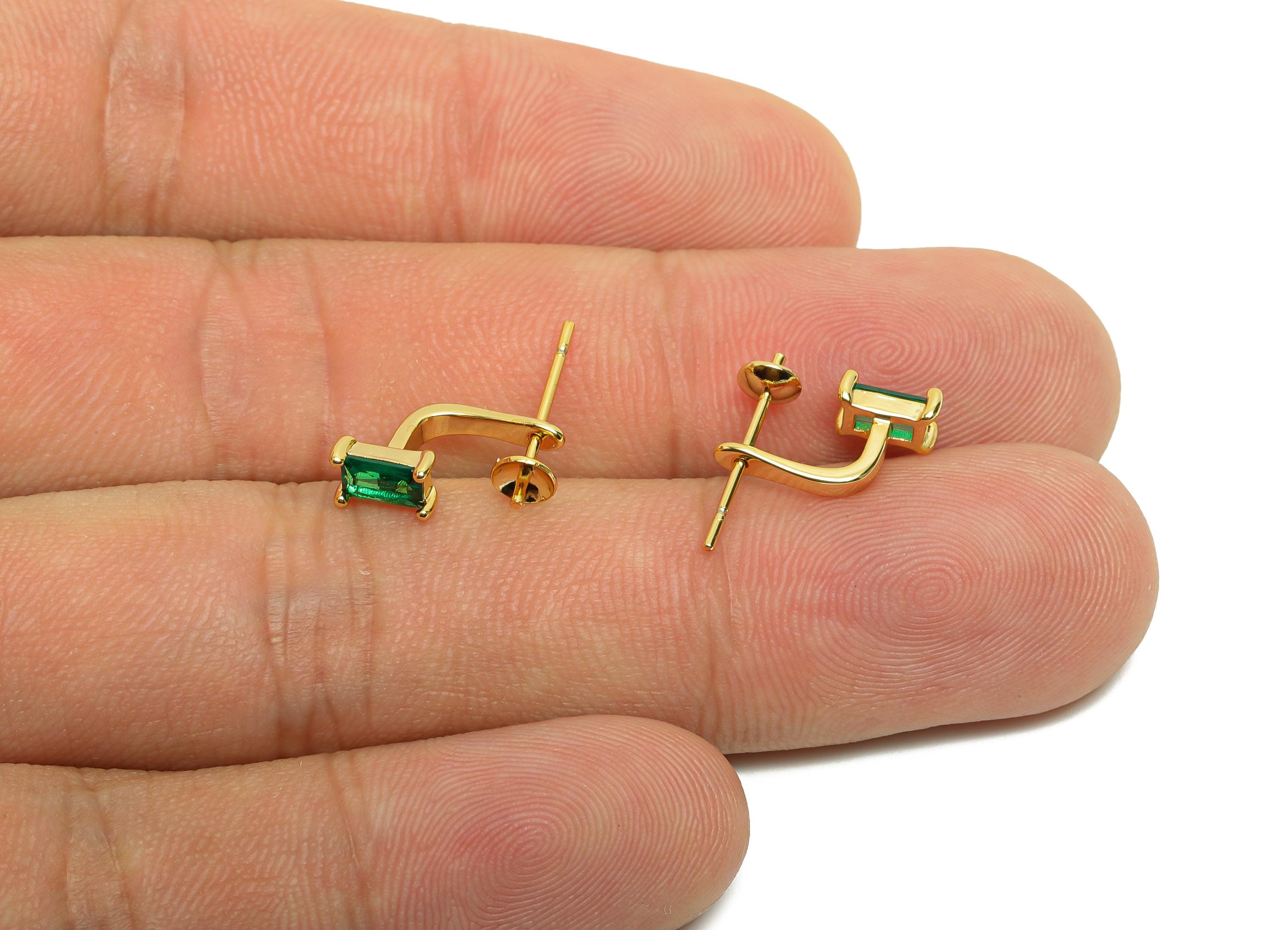 Brass Rectangle Ear Setting - Gold Earring Stud for Ladies' - Zircon Earring Post for Party - 18K Real Gold Plating - 11.2x8x3.9mm - RGP8496 - DOMEDBAZAAR