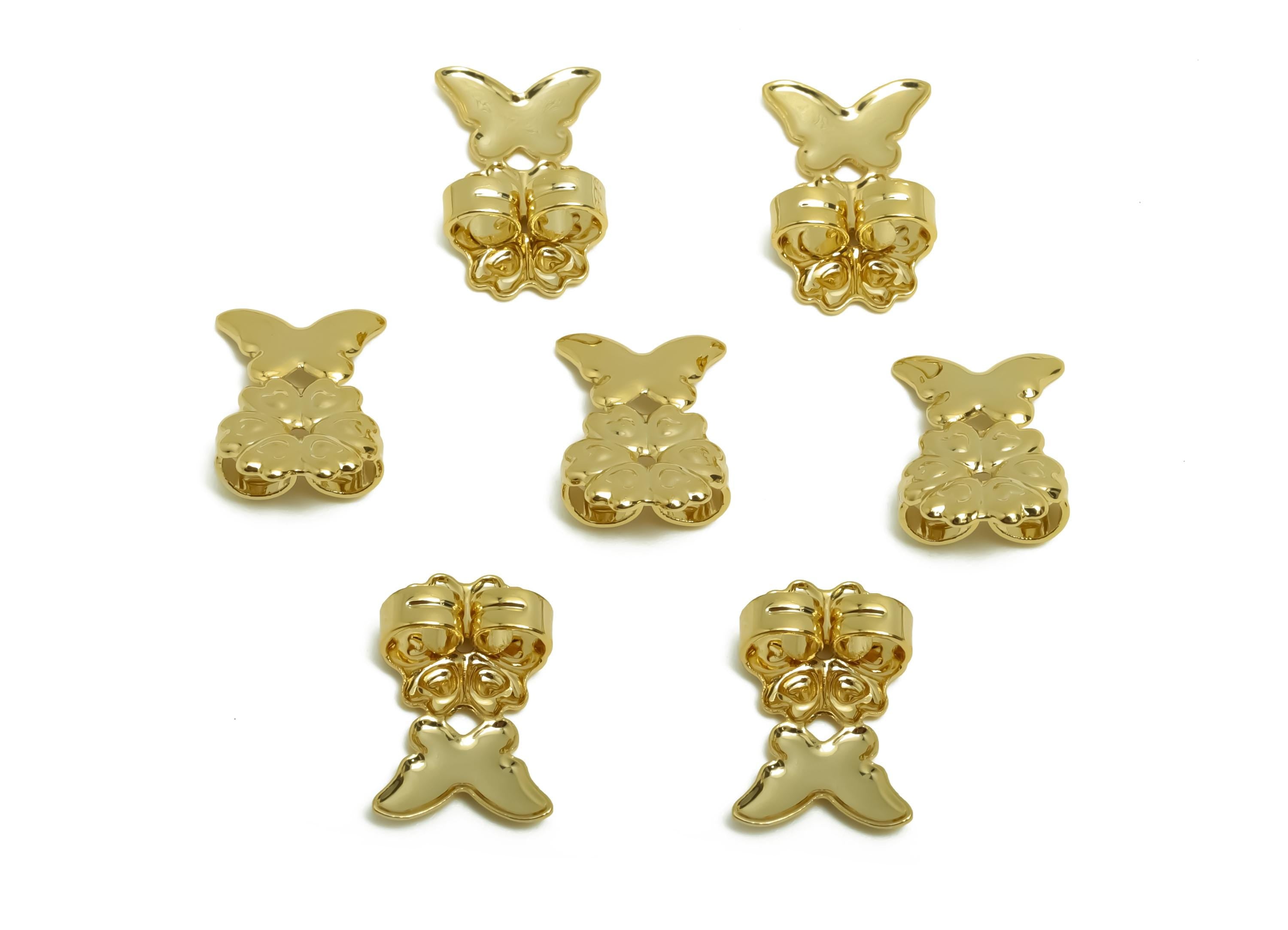 Brass Flower Earring Backs - Brass Butterfly Backs - Earring Stud Back Stopper - Post Nuts - 18K Real Gold Plating - 15.92x9x5mm - RGP8668 - DOMEDBAZAAR