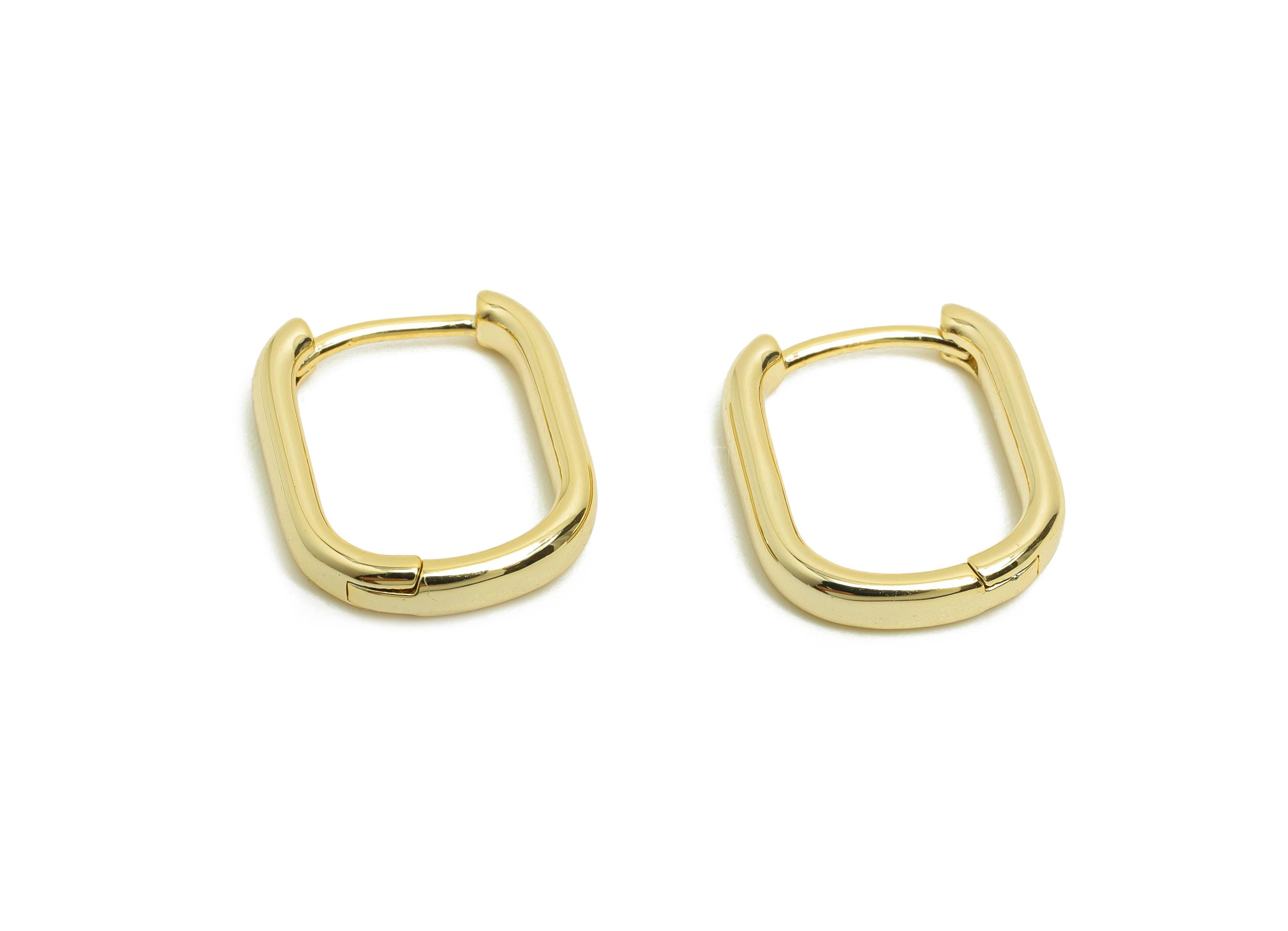 Brass Rectangle Hoop Earring - Gold Huggie Earring for Women - Daily Wear Earring Clasp - 18K Real Gold Plated - 15.9x13.8x2.91mm - RGP8505 - DOMEDBAZAAR