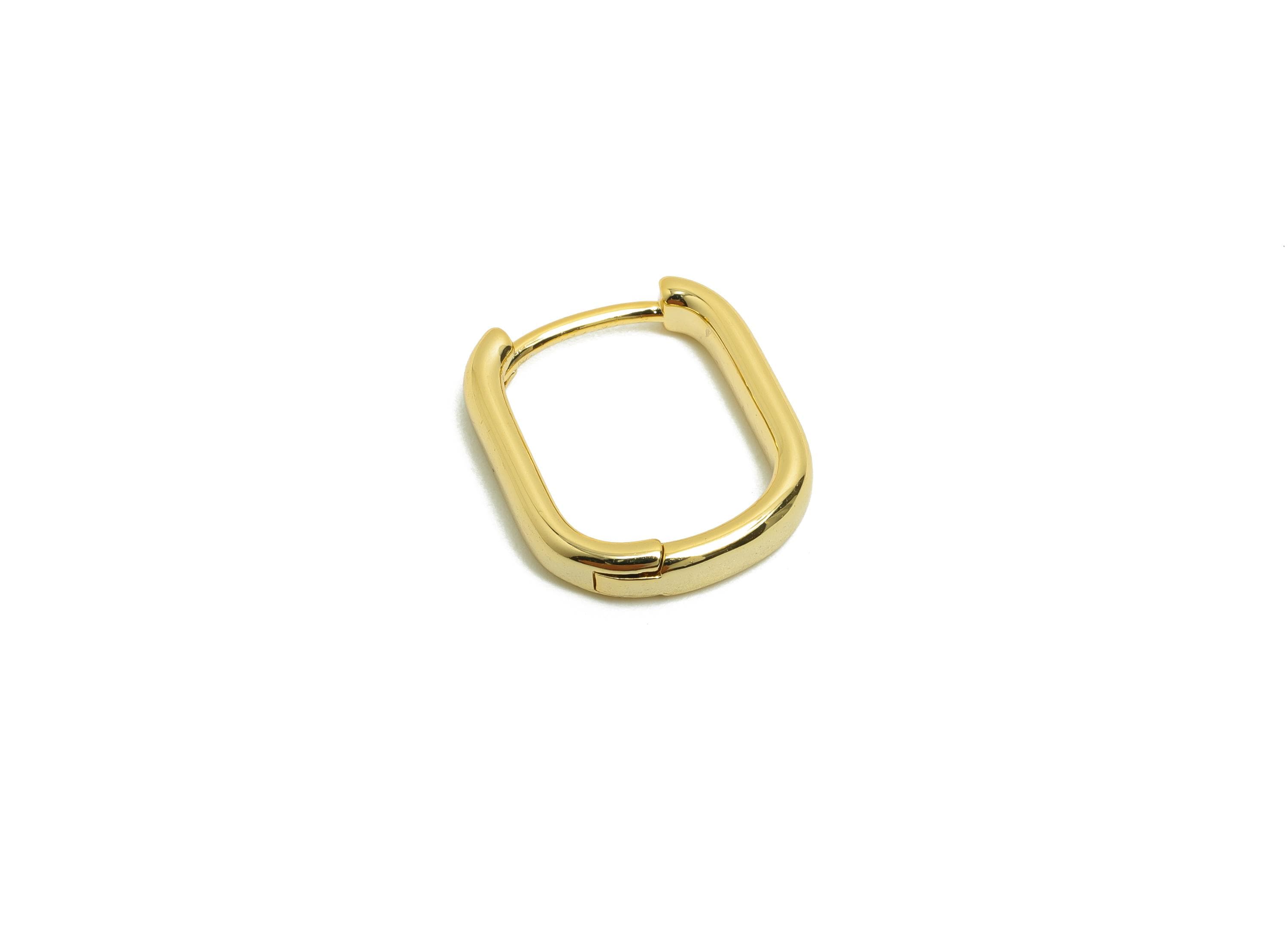 Brass Rectangle Hoop Earring - Gold Huggie Earring for Women - Daily Wear Earring Clasp - 18K Real Gold Plated - 15.9x13.8x2.91mm - RGP8505 - DOMEDBAZAAR