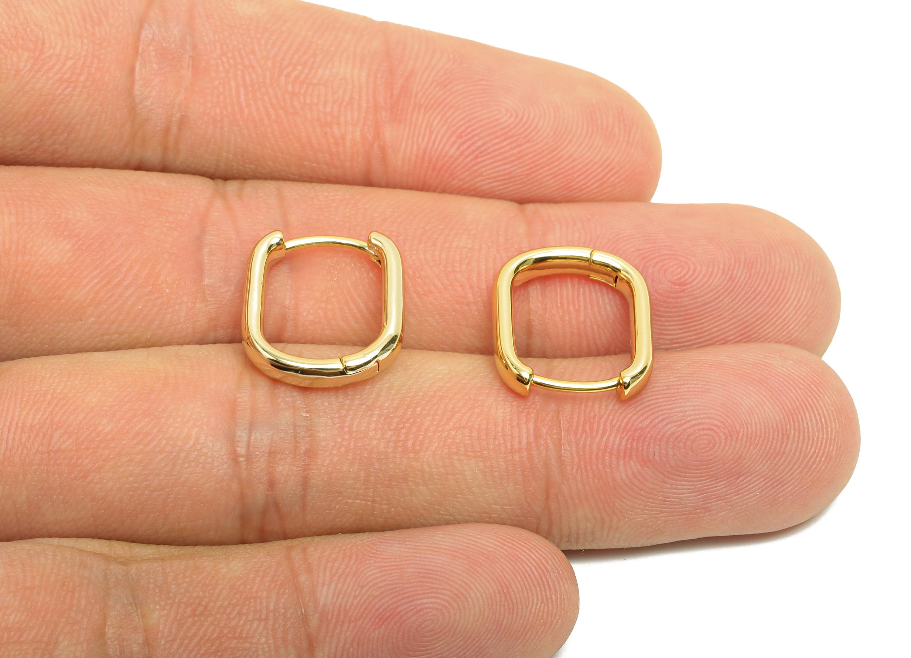 Brass Rectangle Hoop Earring - Gold Huggie Earring for Women - Daily Wear Earring Clasp - 18K Real Gold Plated - 15.9x13.8x2.91mm - RGP8505 - DOMEDBAZAAR