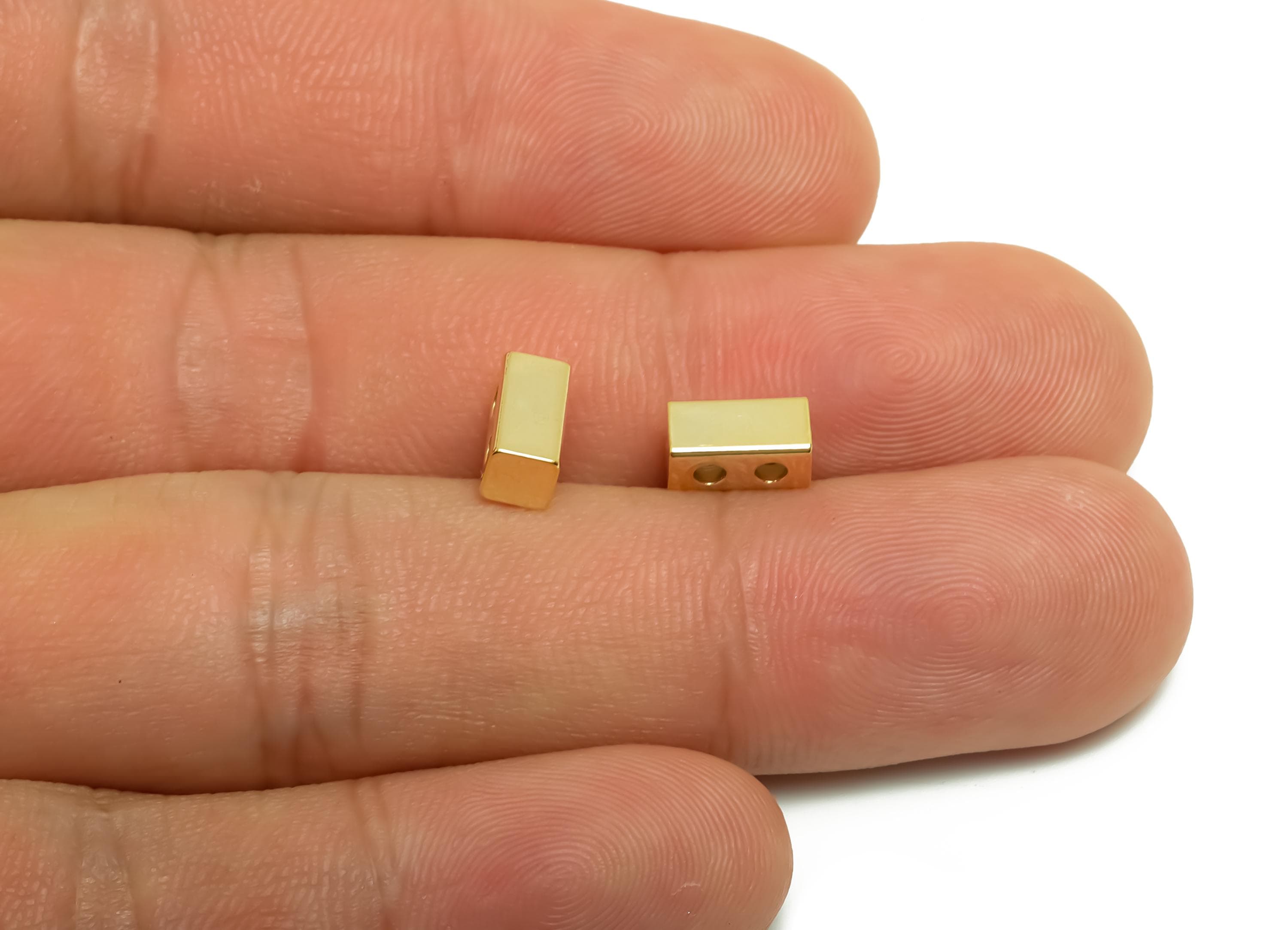 Brass Rectangle Cylinder Rubber Sliding Beads Nuts - Stopper Bead - Adjustable Stopper Beads -18K Real Gold Plating - 8x3.85x3.8mm - RGP8652 - DOMEDBAZAAR