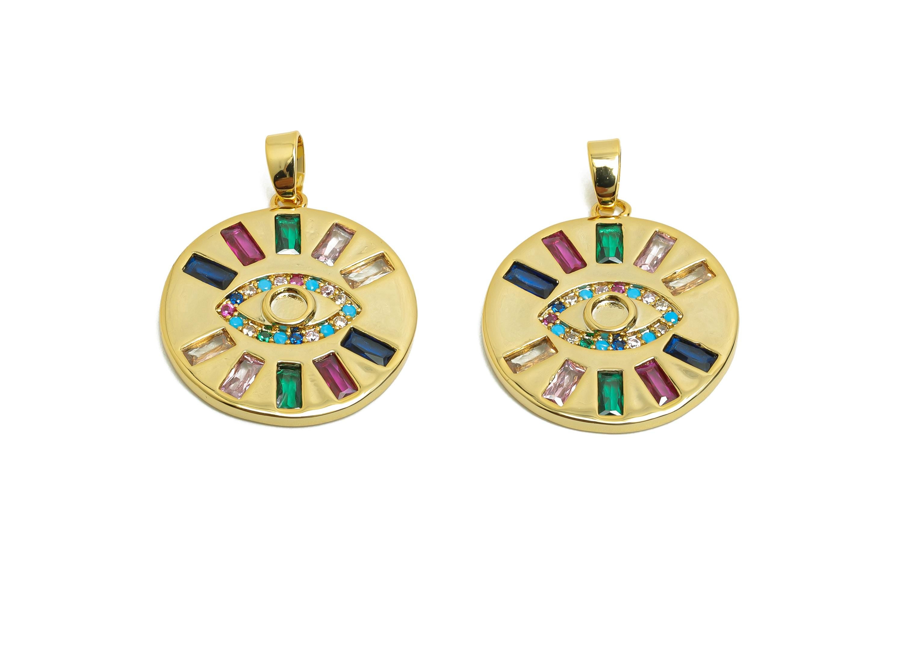 Brass CZ Eyelash Charm - Gold Eye Pendant for Necklace - Zircon Round Earring Charm - 18K Real Gold Plating - 25.5x19.7x2.53mm - RGP8511 - DOMEDBAZAAR