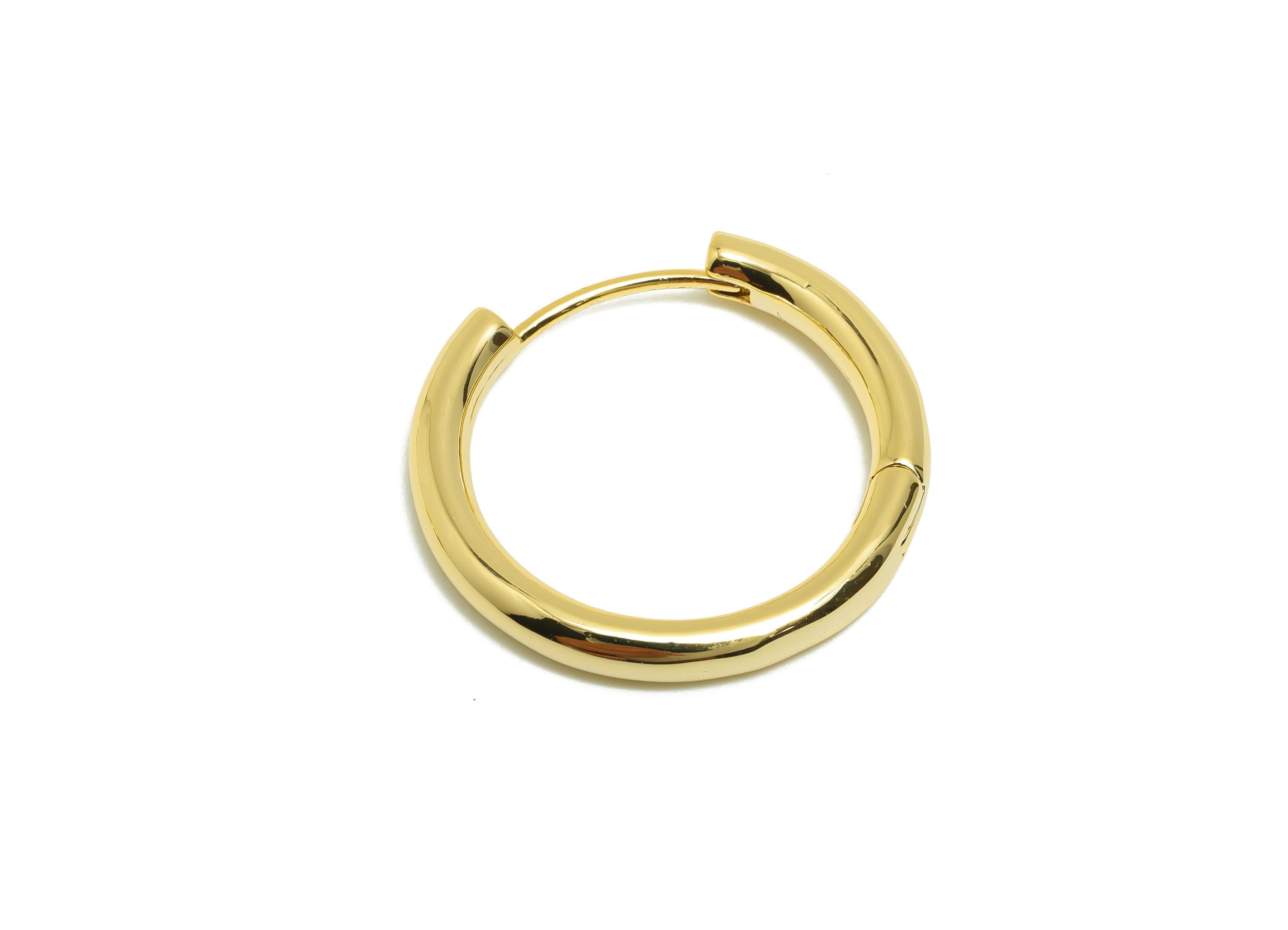 Brass Round Hoop Earring - Gold Huggie Earring for Girl's - Thick Circle Daily Wear Ear - 18K Real Gold Plated - 24.08x22.3x3.13mm - RGP8515 - DOMEDBAZAAR