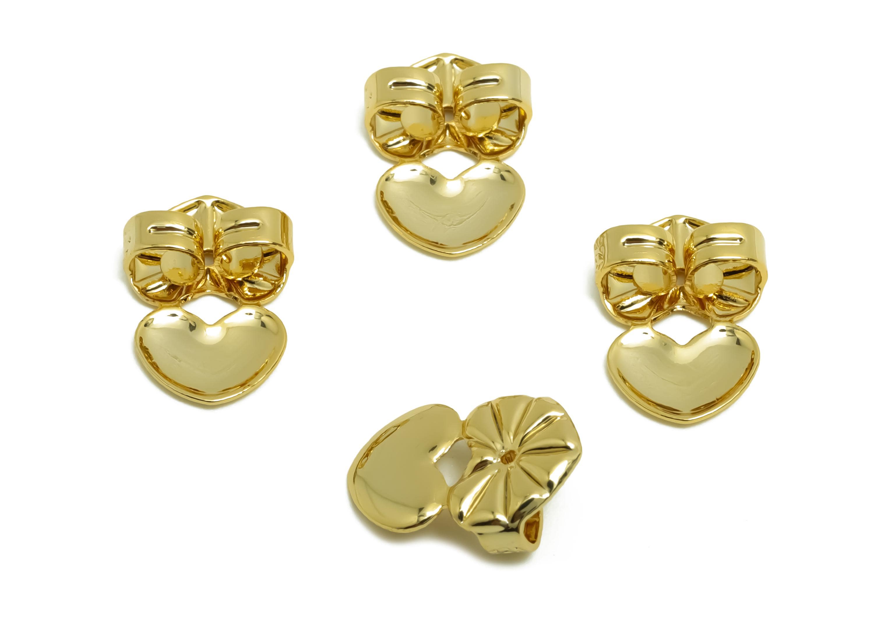Brass Heart Earring Backs - Brass Textured Heart Back - Earring Stud Back Stopper - Post Nuts - 18K Real Gold Plating - 13x9x5mm - RGP8659 - DOMEDBAZAAR